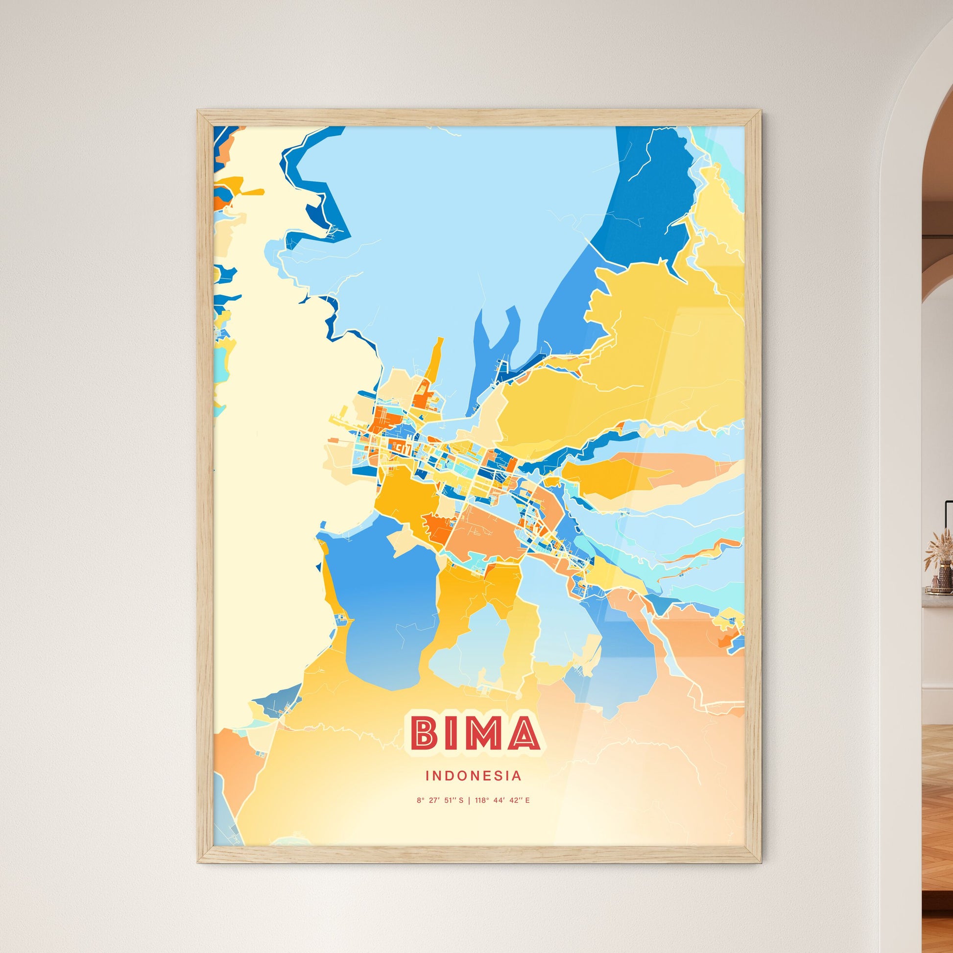 Colorful BIMA INDONESIA Fine Art Map Blue Orange