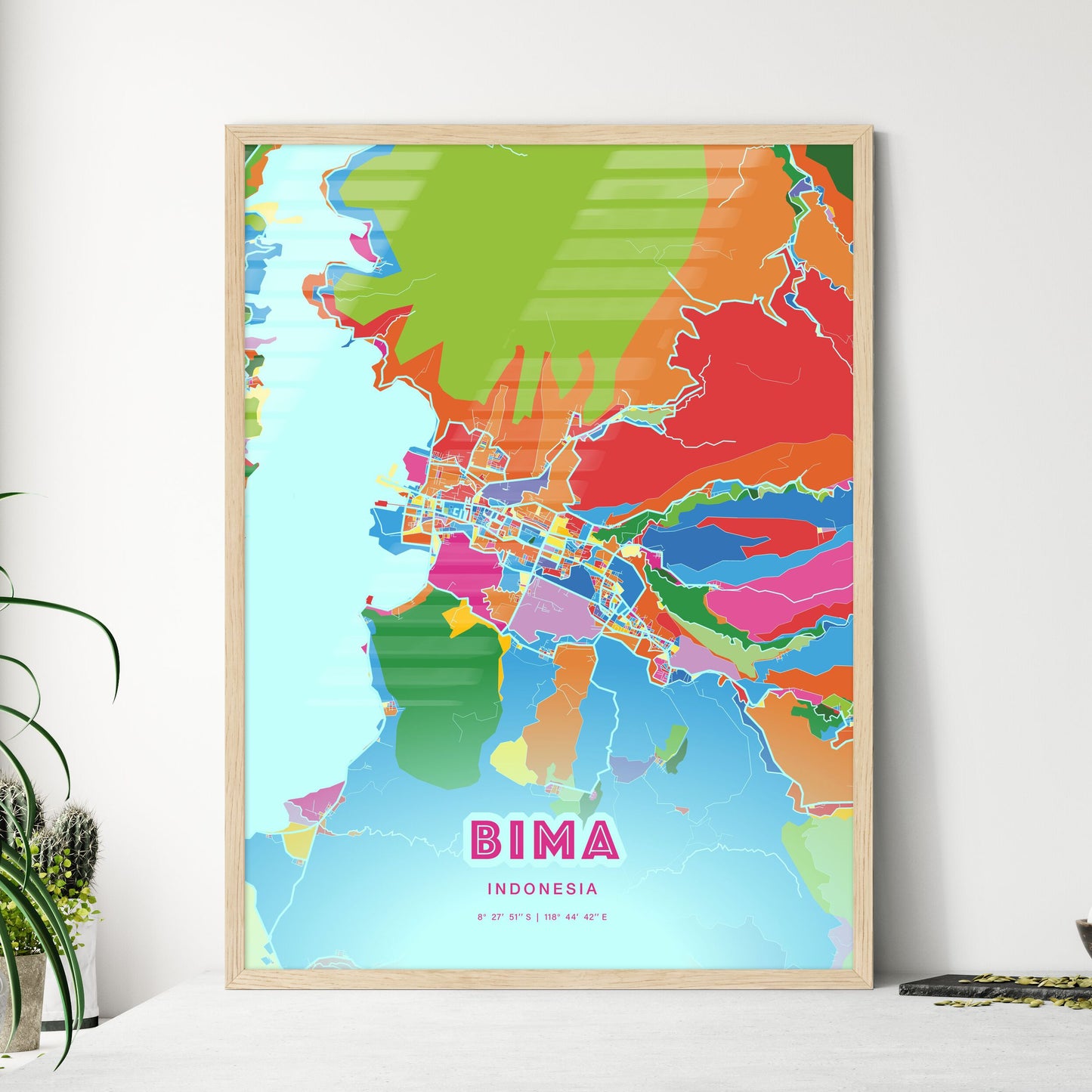 Colorful BIMA INDONESIA Fine Art Map Crazy Colors