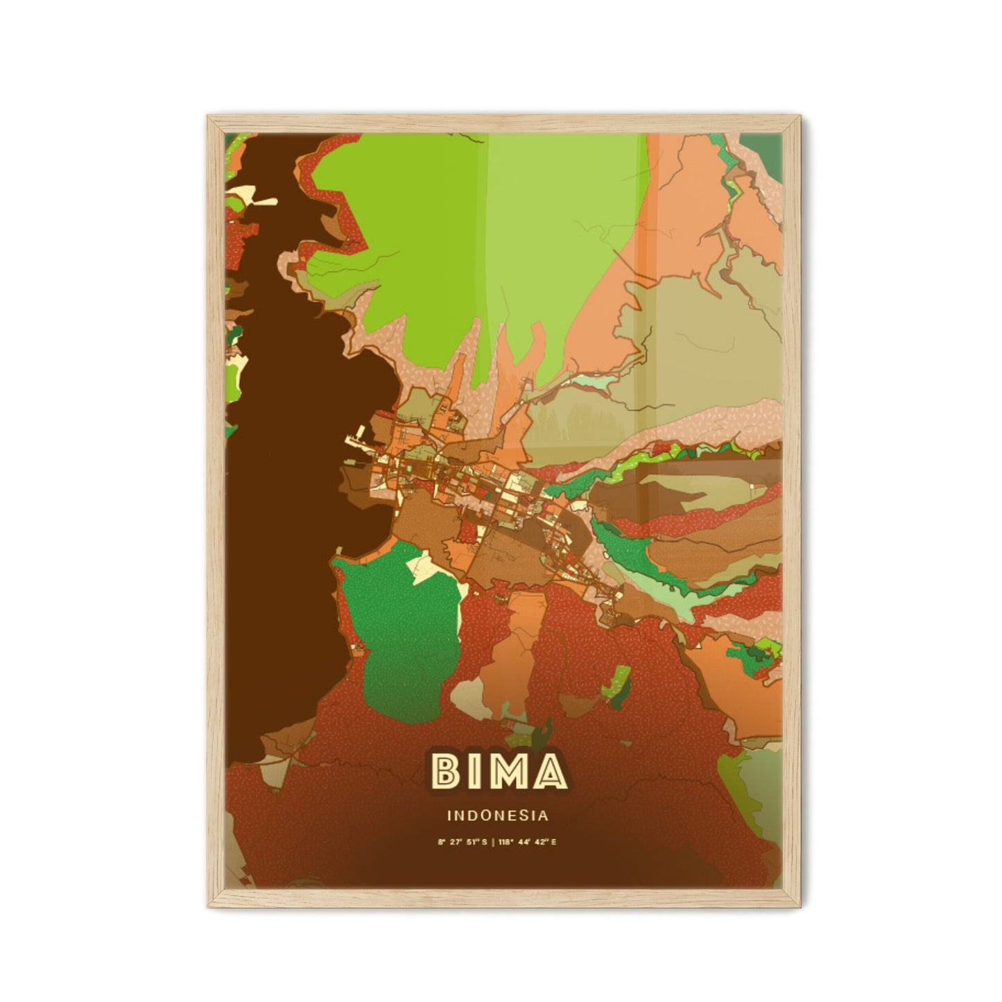 Colorful BIMA INDONESIA Fine Art Map Farmhouse