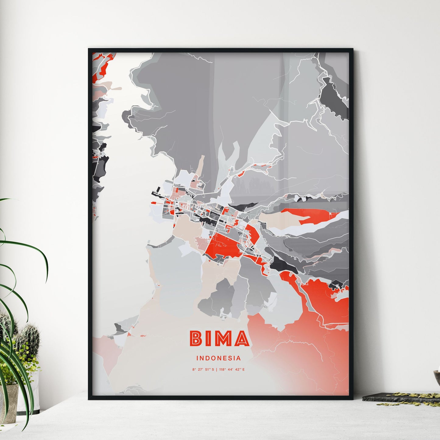 Colorful BIMA INDONESIA Fine Art Map Modern