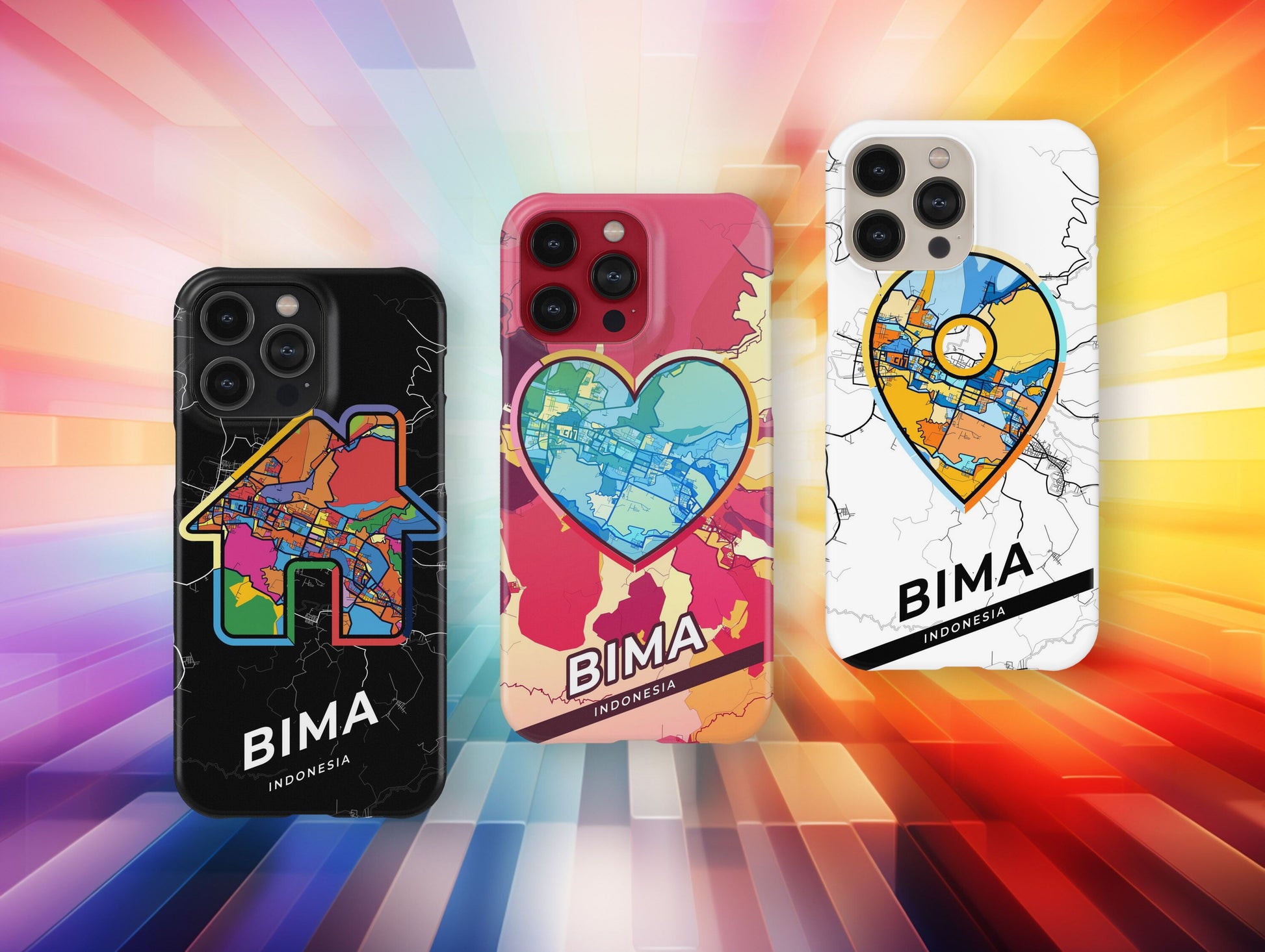 Bima Indonesia slim phone case with colorful icon. Birthday, wedding or housewarming gift. Couple match cases.