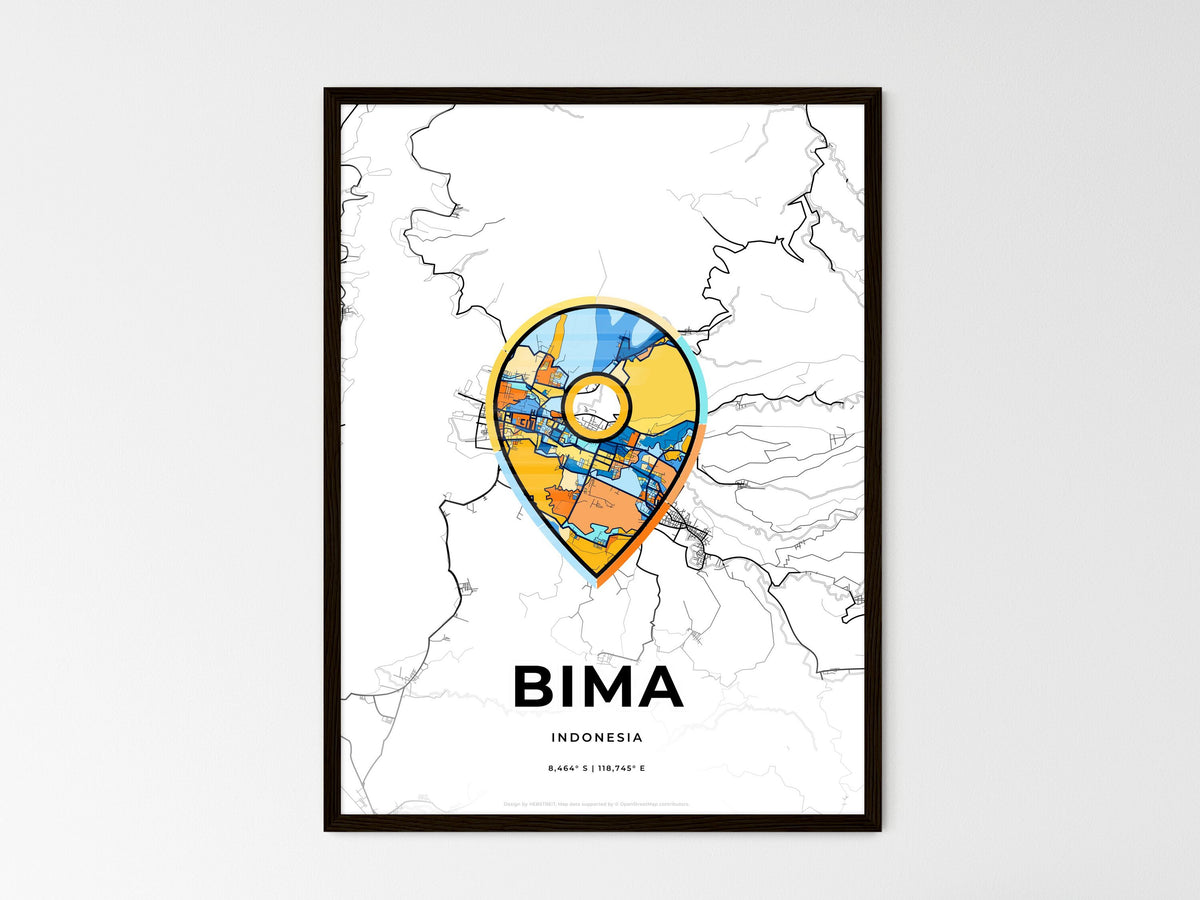 Bima Indonesia wedding art map with pointer icon