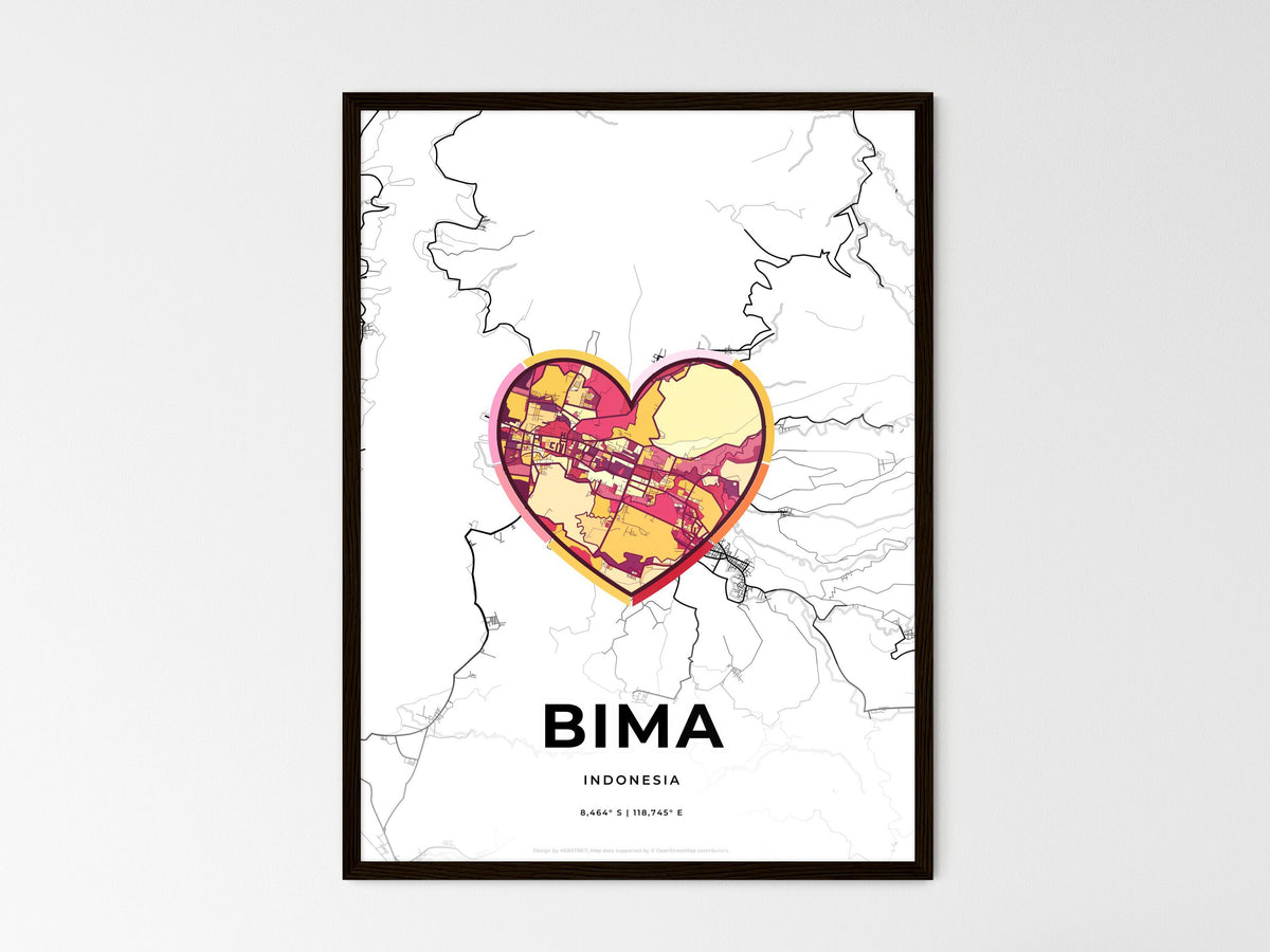 Bima Indonesia wedding art map with heart icon