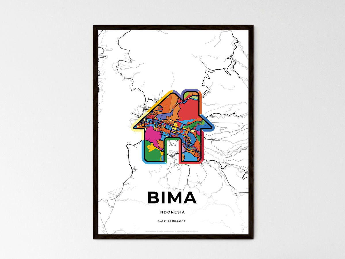 Bima Indonesia wedding art map with home icon