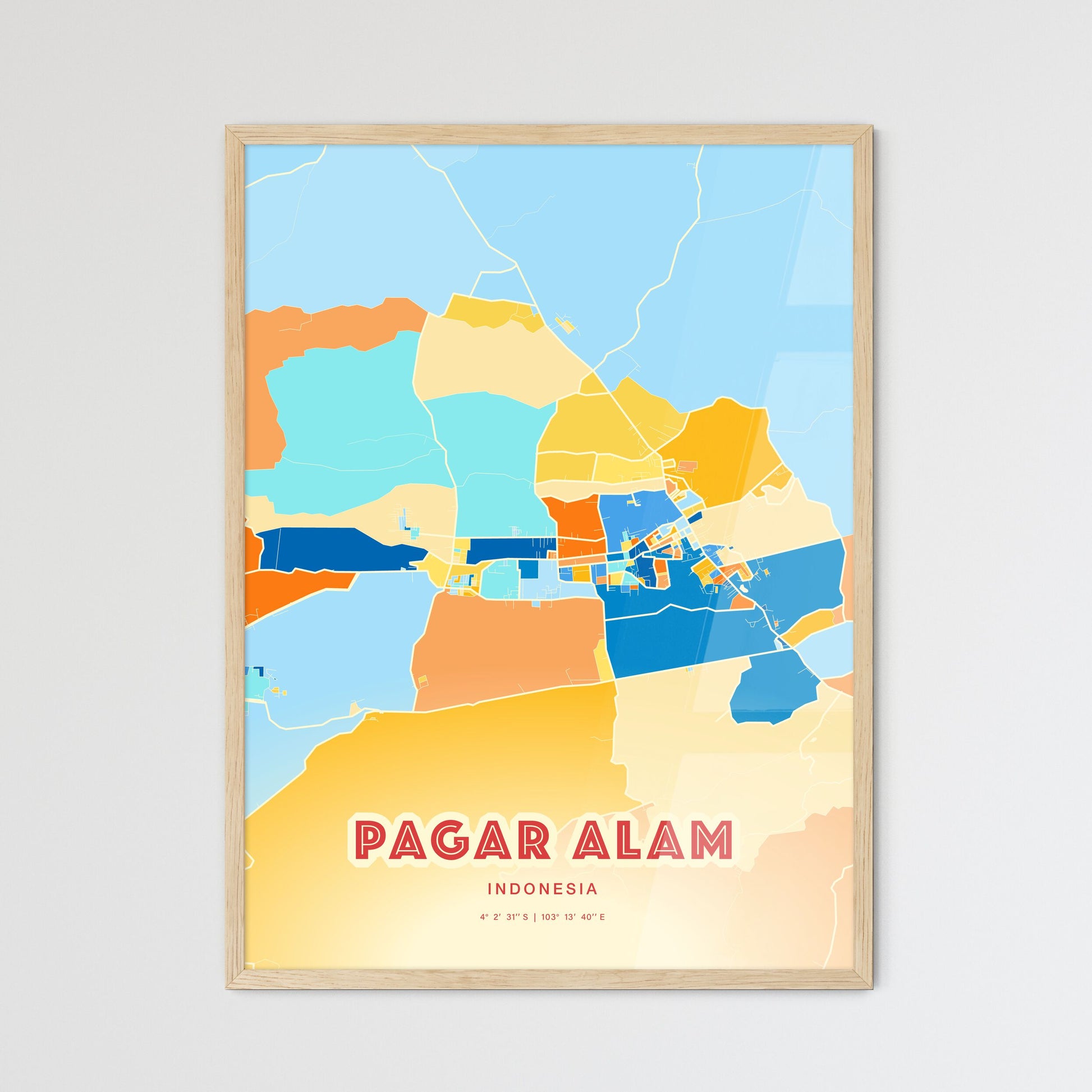 Colorful PAGAR ALAM INDONESIA Fine Art Map Blue Orange