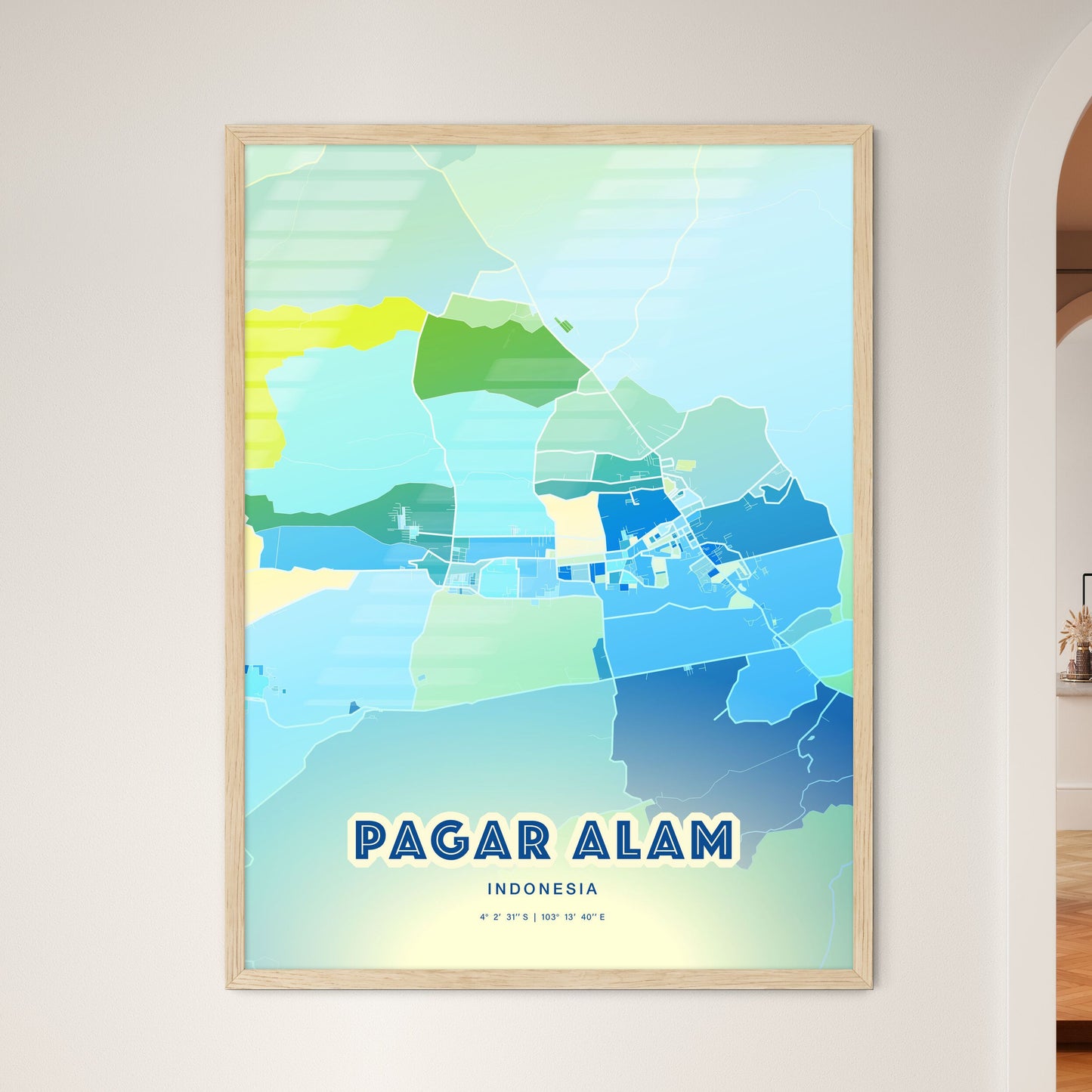 Colorful PAGAR ALAM INDONESIA Fine Art Map Cool Blue