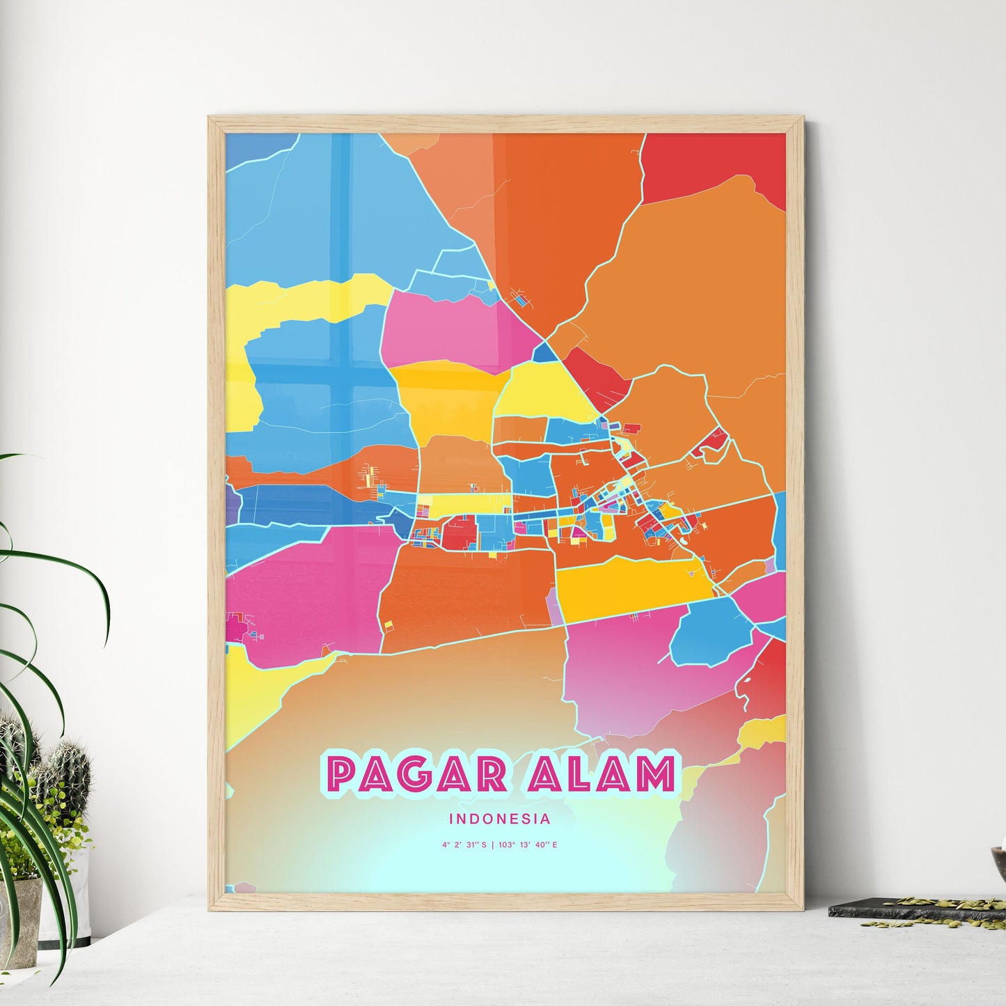 Colorful PAGAR ALAM INDONESIA Fine Art Map Crazy Colors