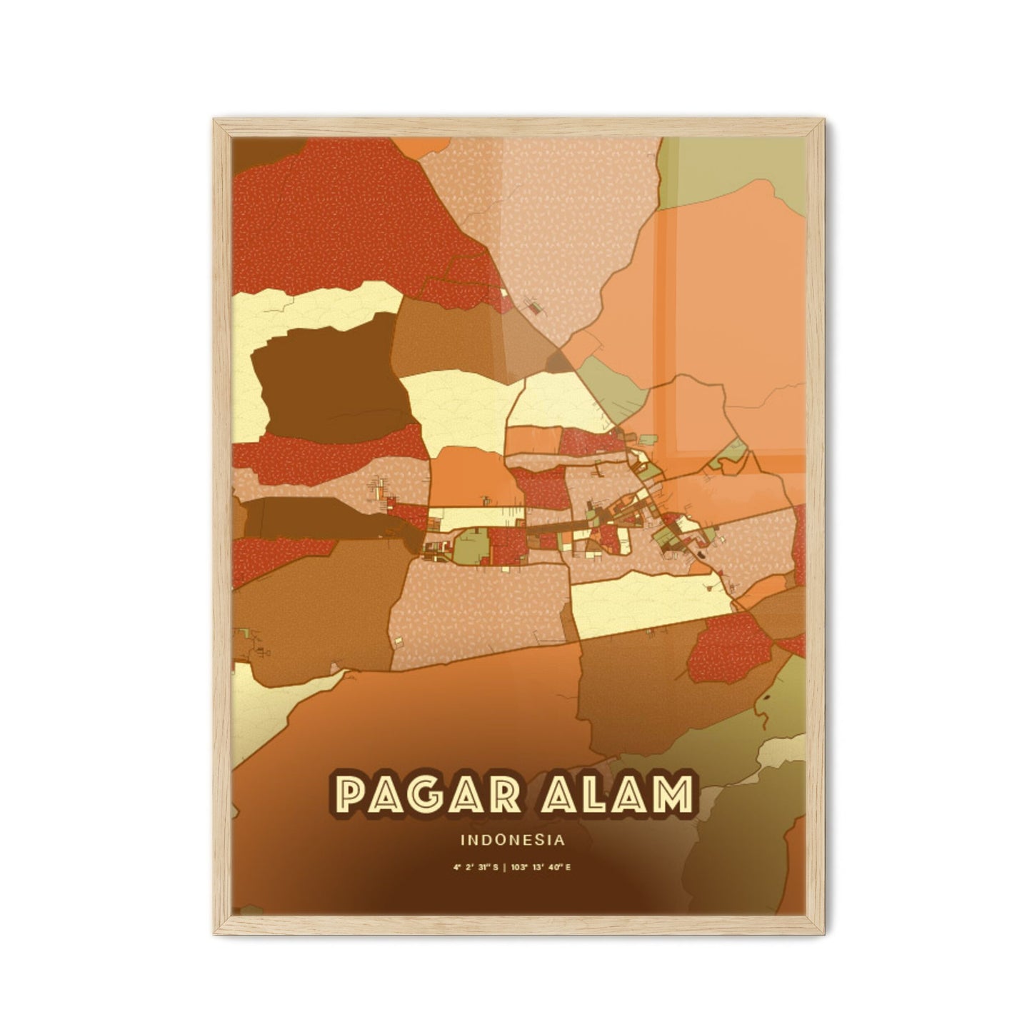 Colorful PAGAR ALAM INDONESIA Fine Art Map Farmhouse