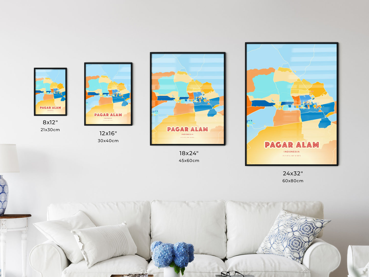 Colorful PAGAR ALAM INDONESIA Fine Art Map Blue Orange