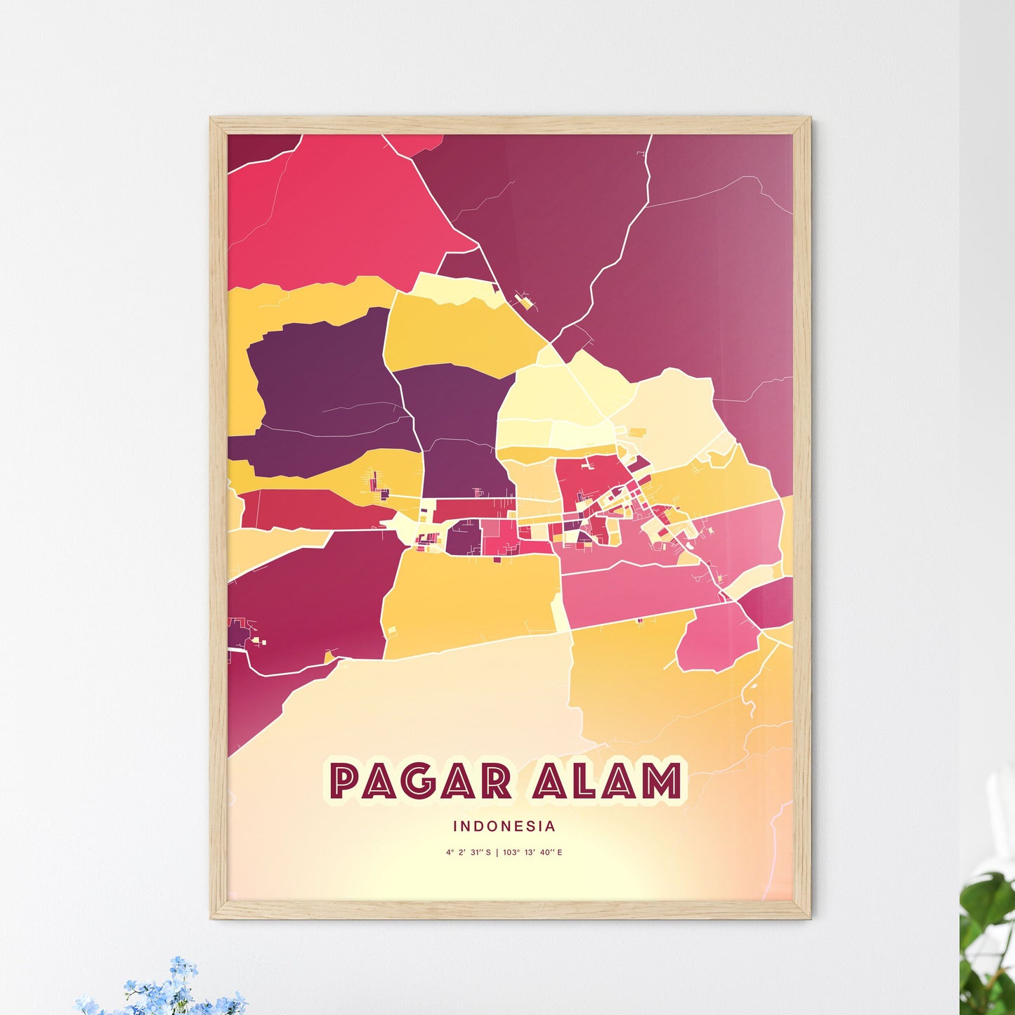 Colorful PAGAR ALAM INDONESIA Fine Art Map Hot Red