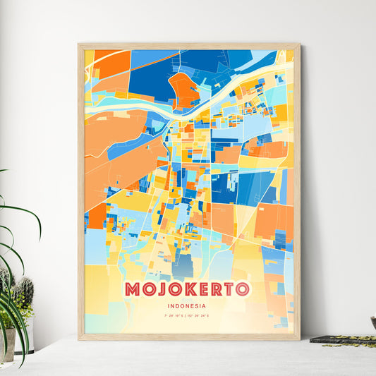 Colorful MOJOKERTO INDONESIA Fine Art Map Blue Orange