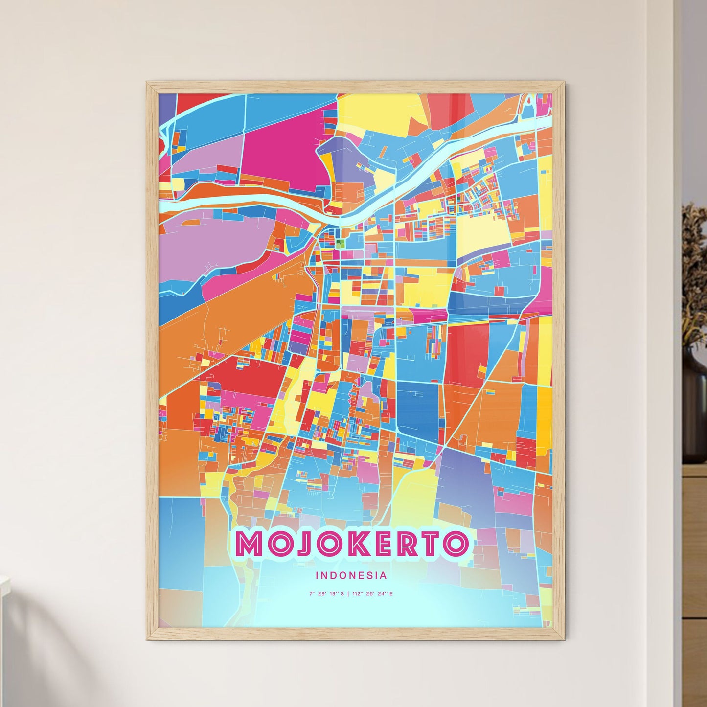 Colorful MOJOKERTO INDONESIA Fine Art Map Crazy Colors