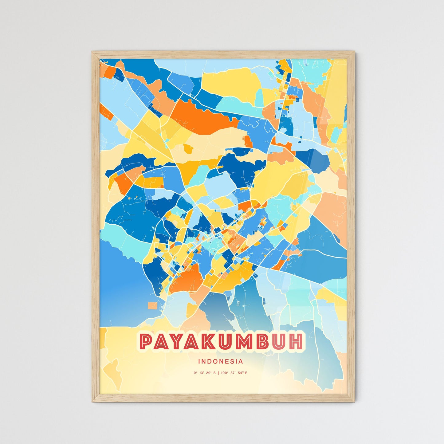 Colorful PAYAKUMBUH INDONESIA Fine Art Map Blue Orange