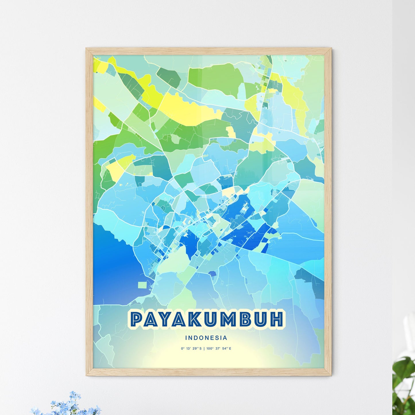 Colorful PAYAKUMBUH INDONESIA Fine Art Map Cool Blue