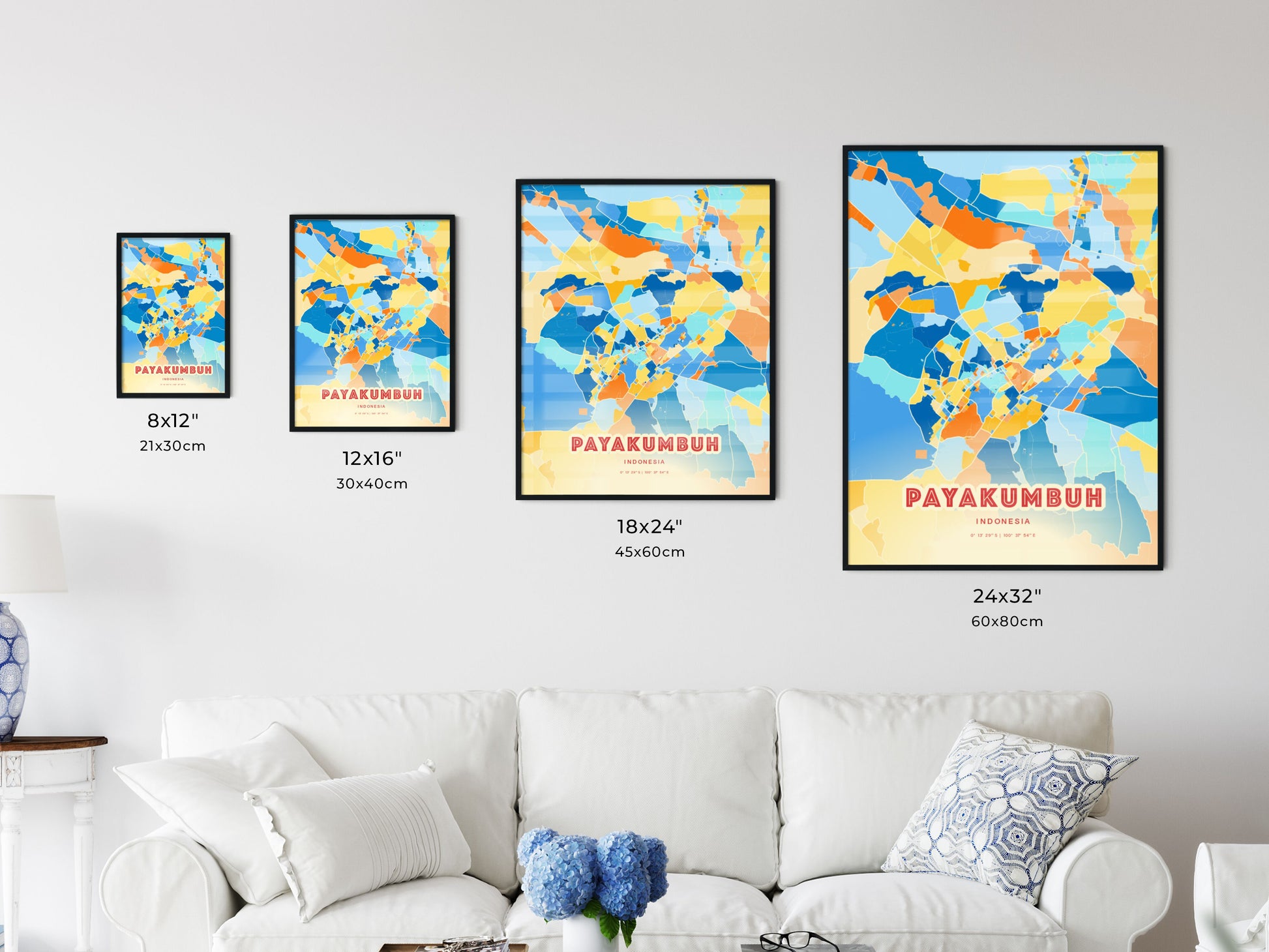 Colorful PAYAKUMBUH INDONESIA Fine Art Map Blue Orange