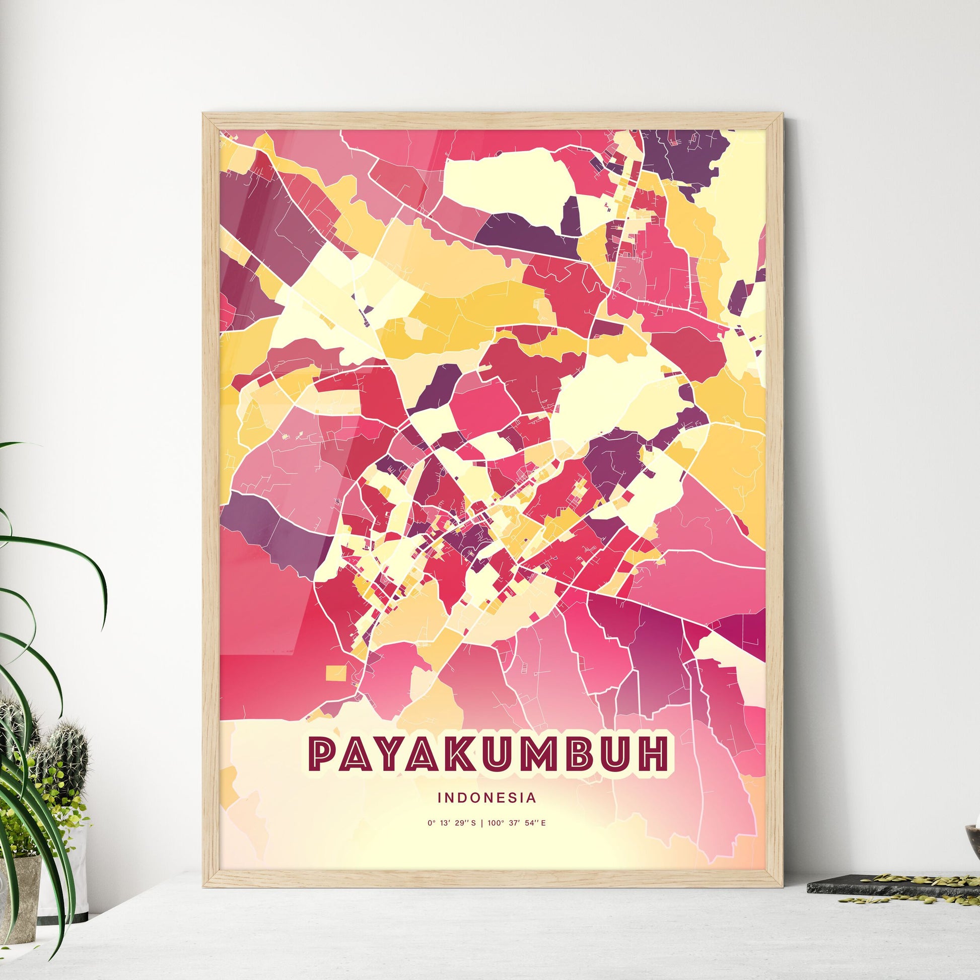 Colorful PAYAKUMBUH INDONESIA Fine Art Map Hot Red