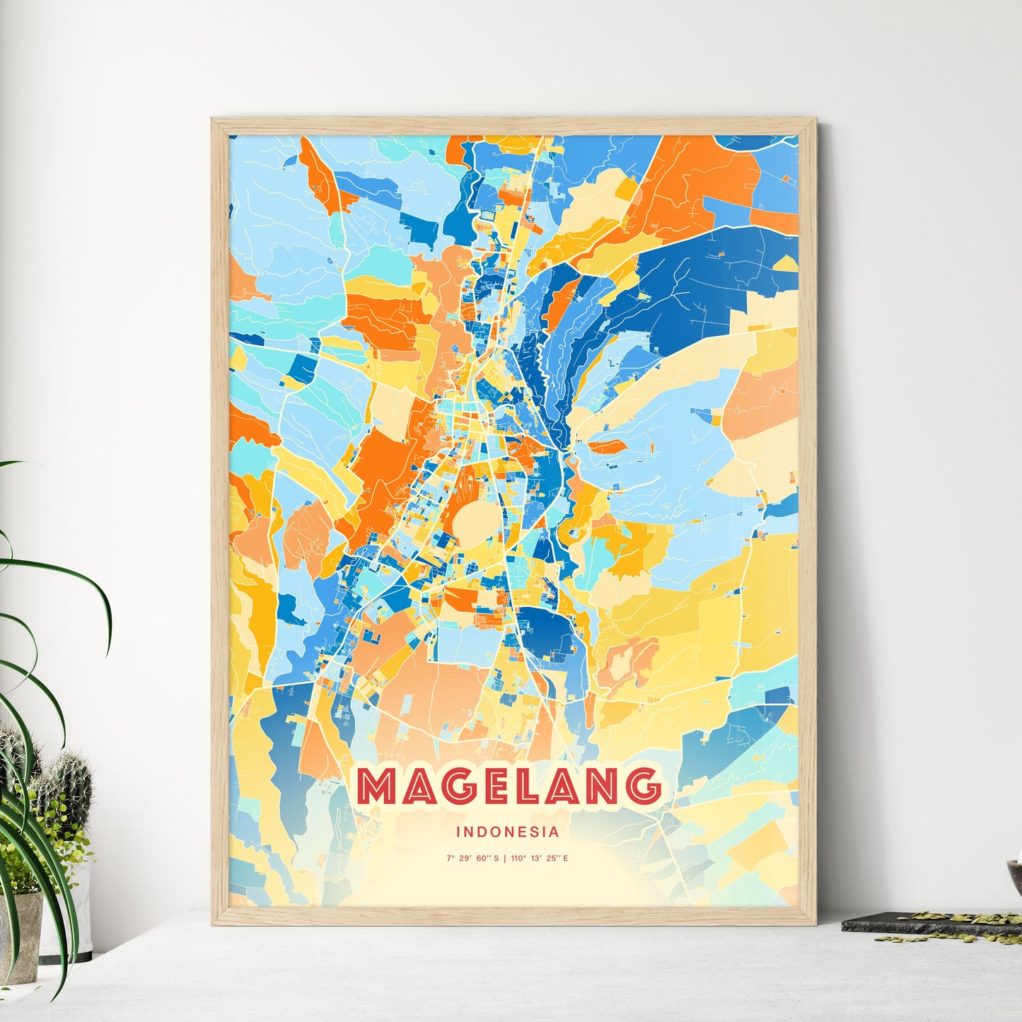Colorful MAGELANG INDONESIA Fine Art Map Blue Orange