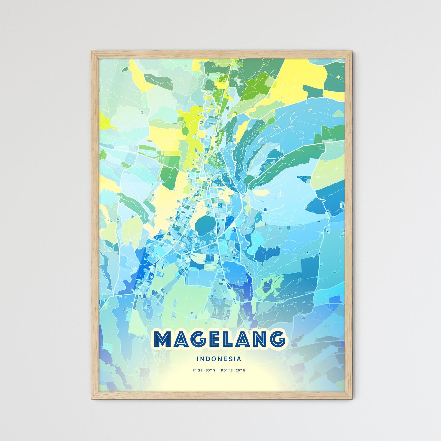Colorful MAGELANG INDONESIA Fine Art Map Cool Blue