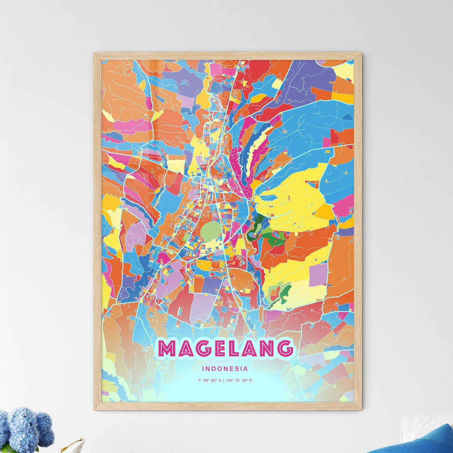 Colorful MAGELANG INDONESIA Fine Art Map Crazy Colors