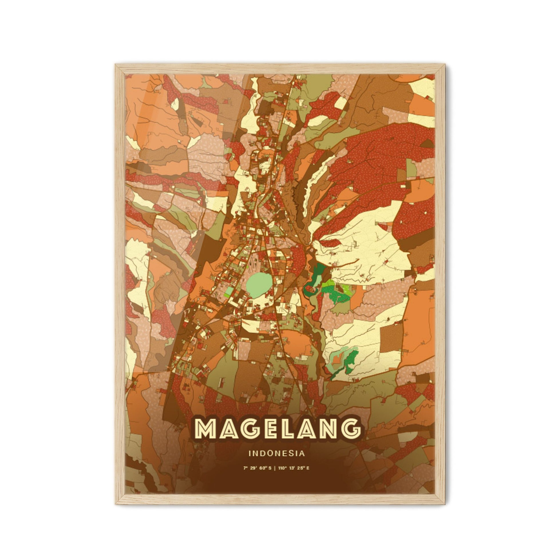 Colorful MAGELANG INDONESIA Fine Art Map Farmhouse