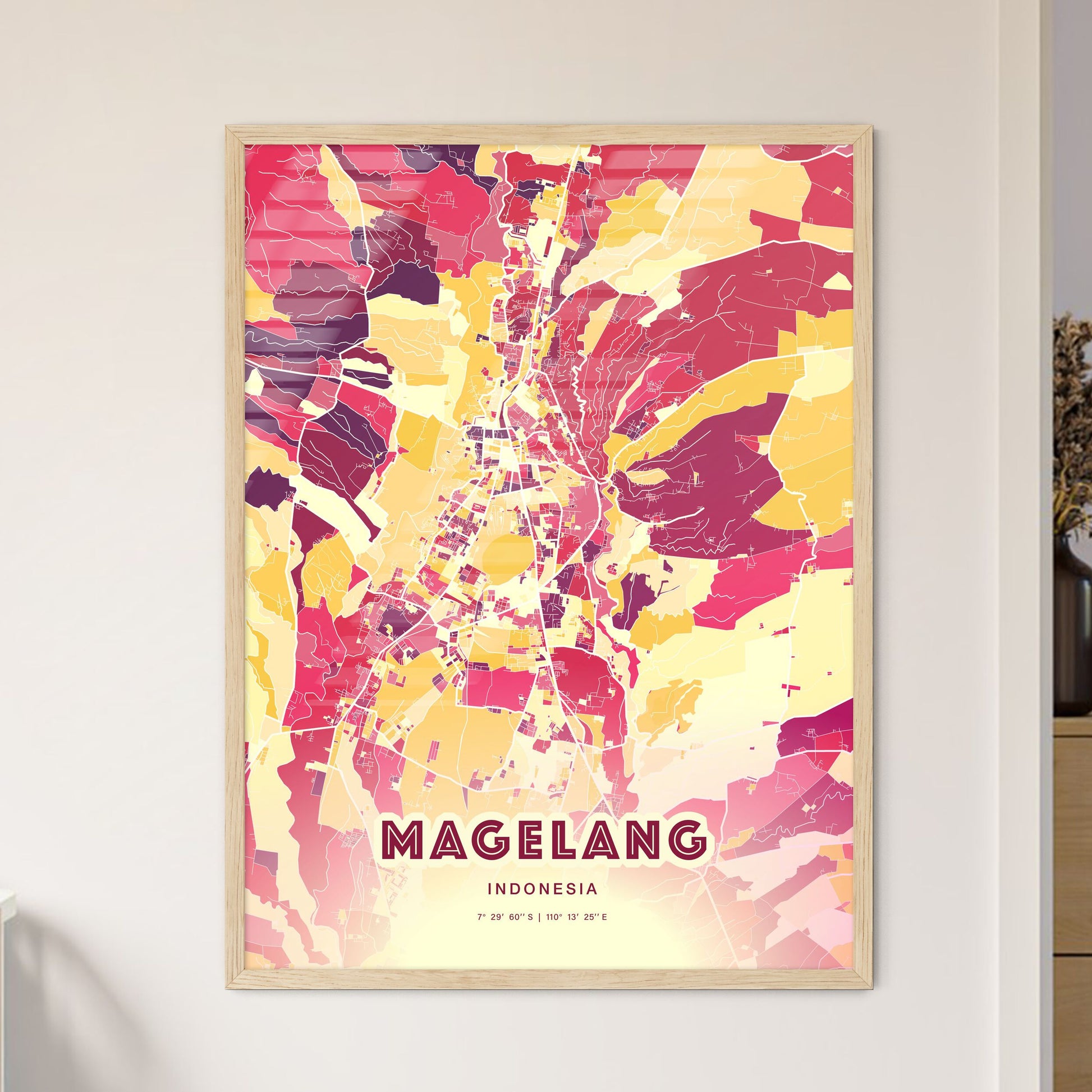 Colorful MAGELANG INDONESIA Fine Art Map Hot Red
