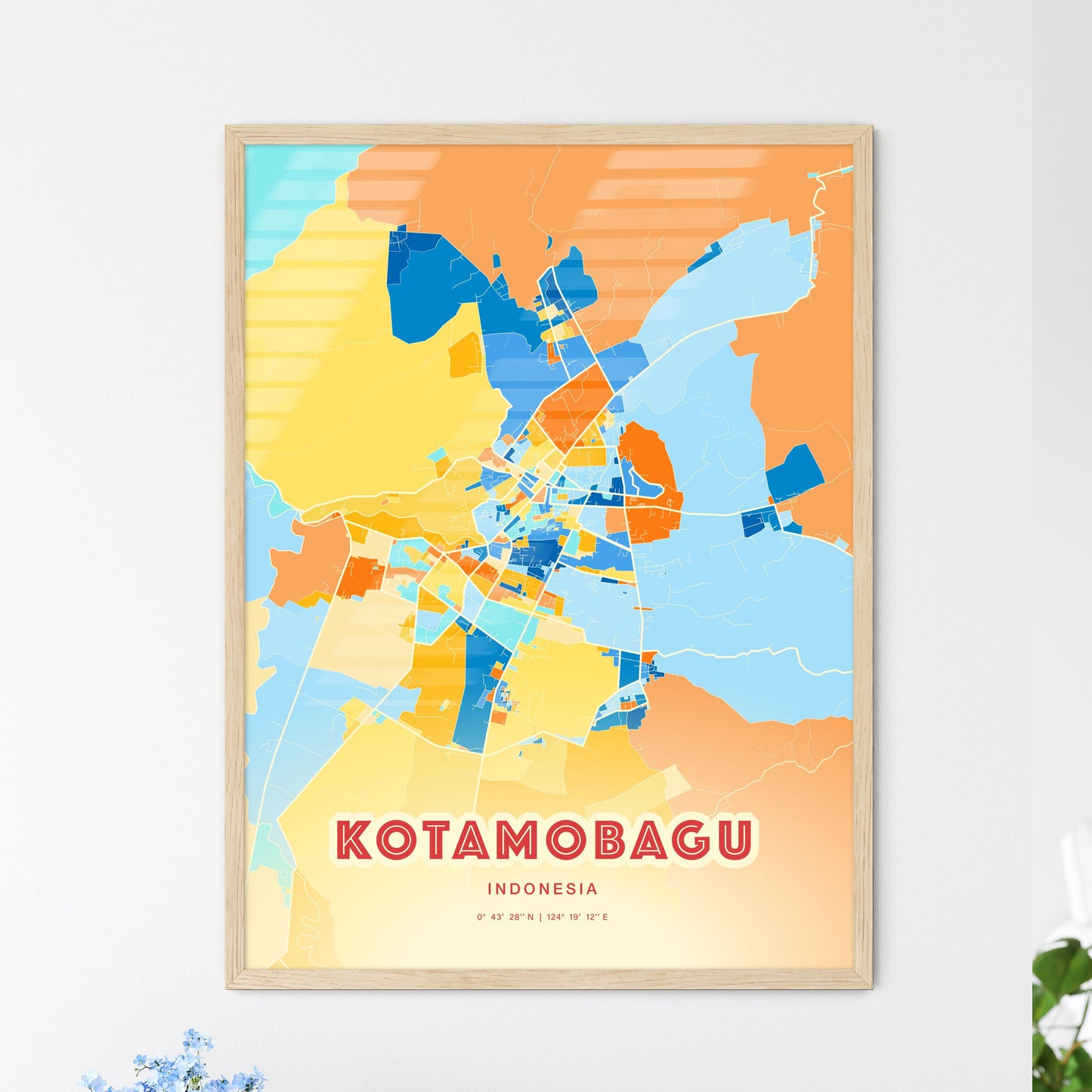 Colorful KOTAMOBAGU INDONESIA Fine Art Map Blue Orange