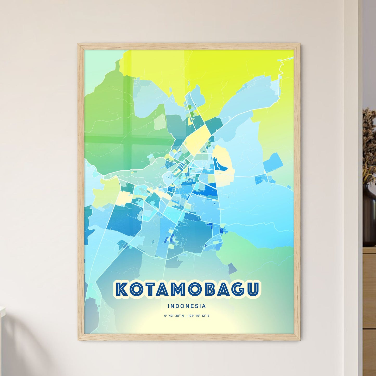 Colorful KOTAMOBAGU INDONESIA Fine Art Map Cool Blue