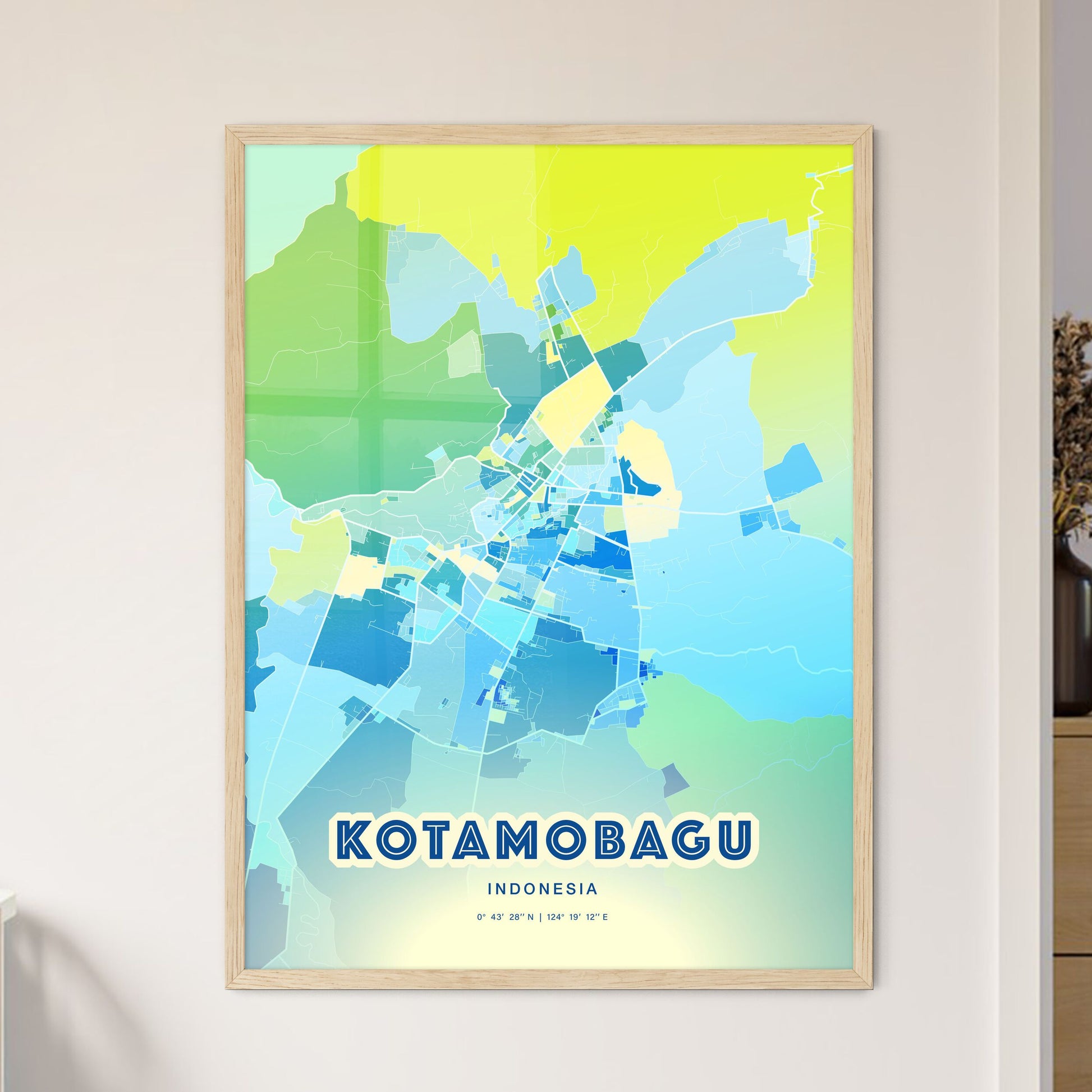 Colorful KOTAMOBAGU INDONESIA Fine Art Map Cool Blue