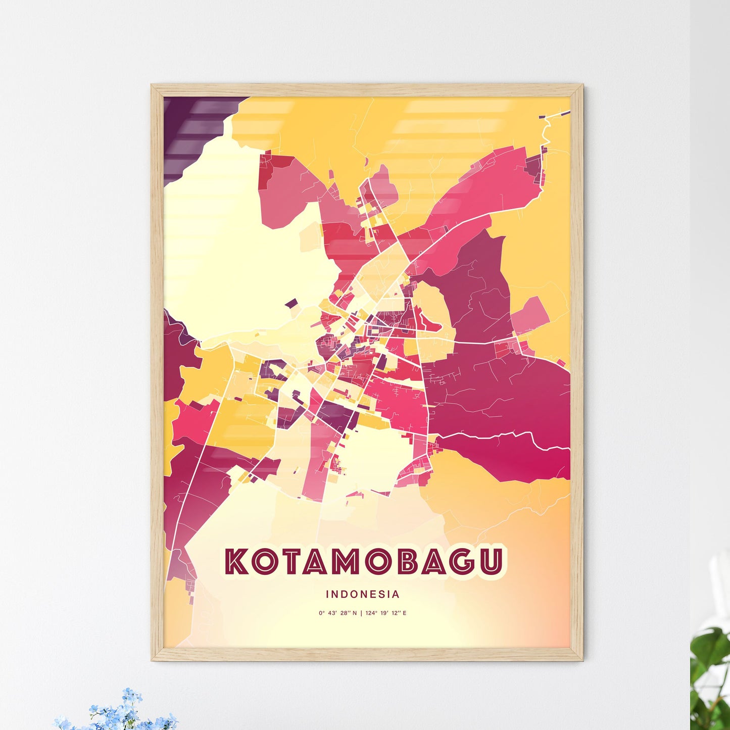 Colorful KOTAMOBAGU INDONESIA Fine Art Map Hot Red