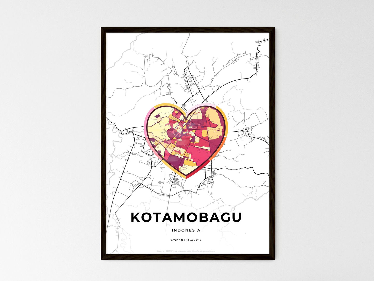 Kotamobagu Indonesia wedding art map with heart icon