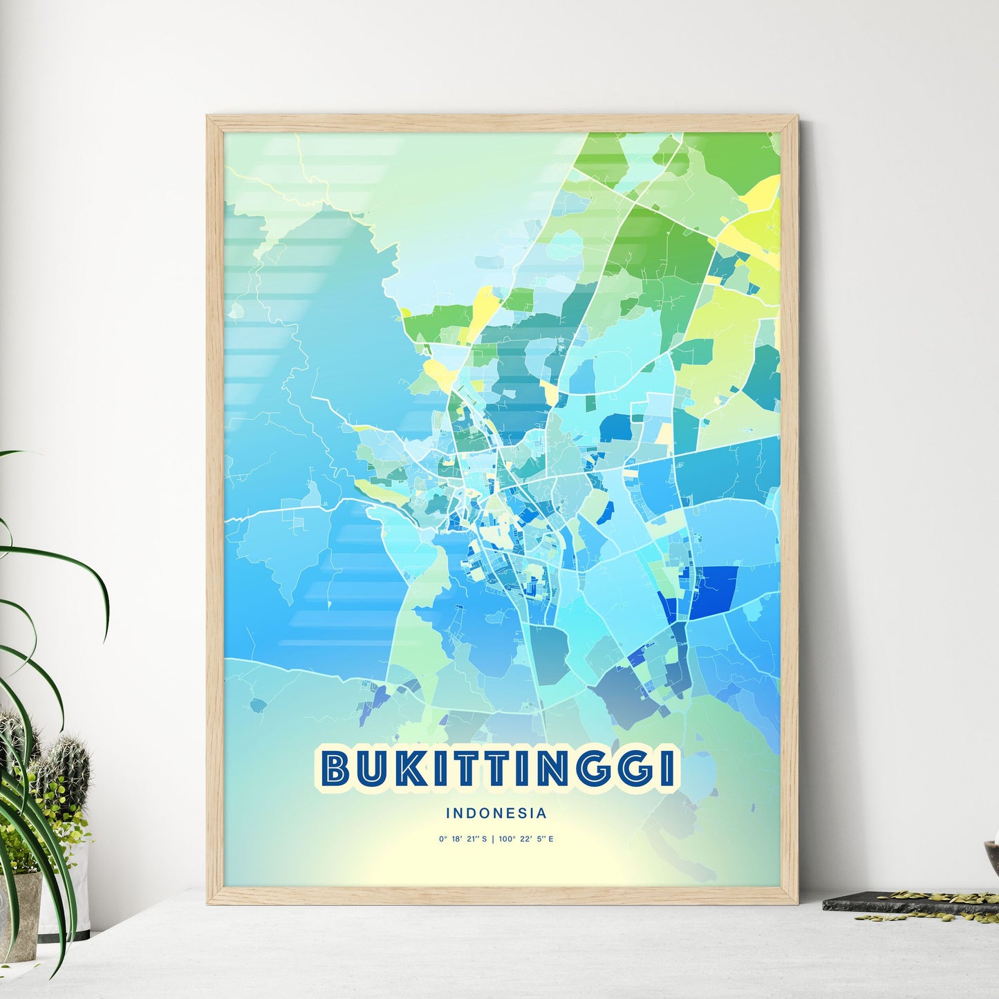 Colorful BUKITTINGGI INDONESIA Fine Art Map Cool Blue