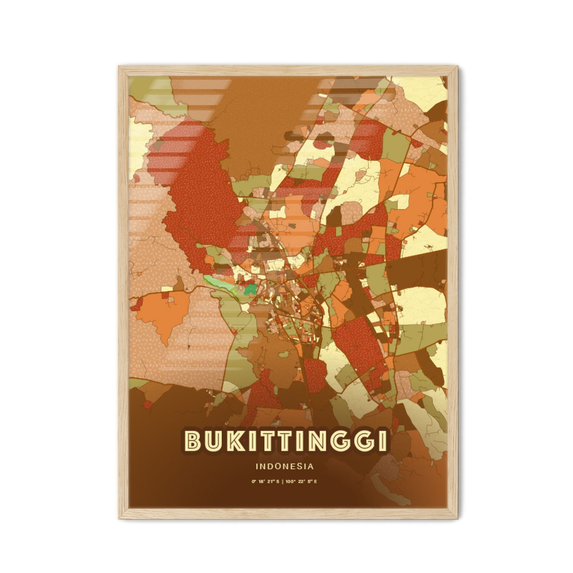 Colorful BUKITTINGGI INDONESIA Fine Art Map Farmhouse