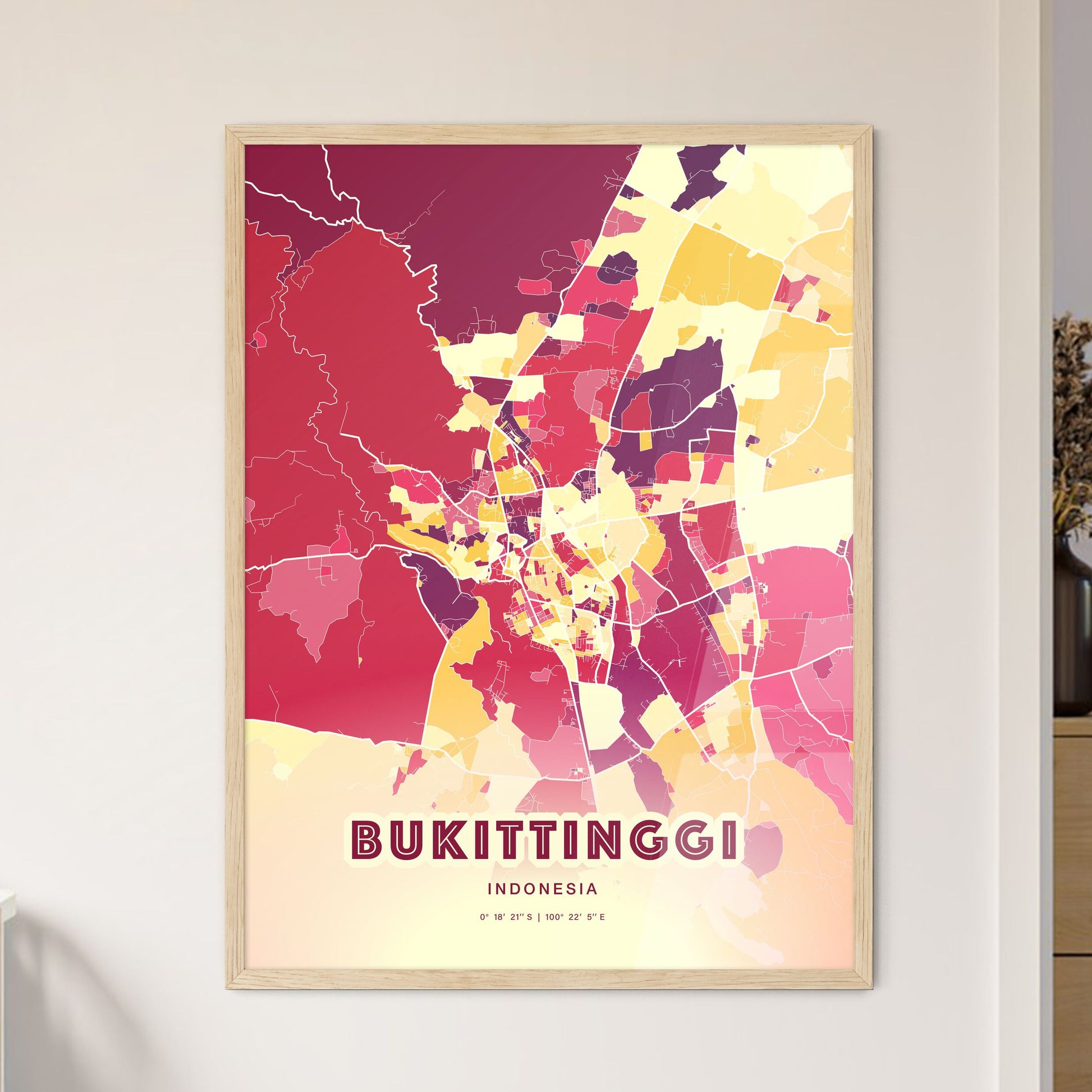 Colorful BUKITTINGGI INDONESIA Fine Art Map Hot Red