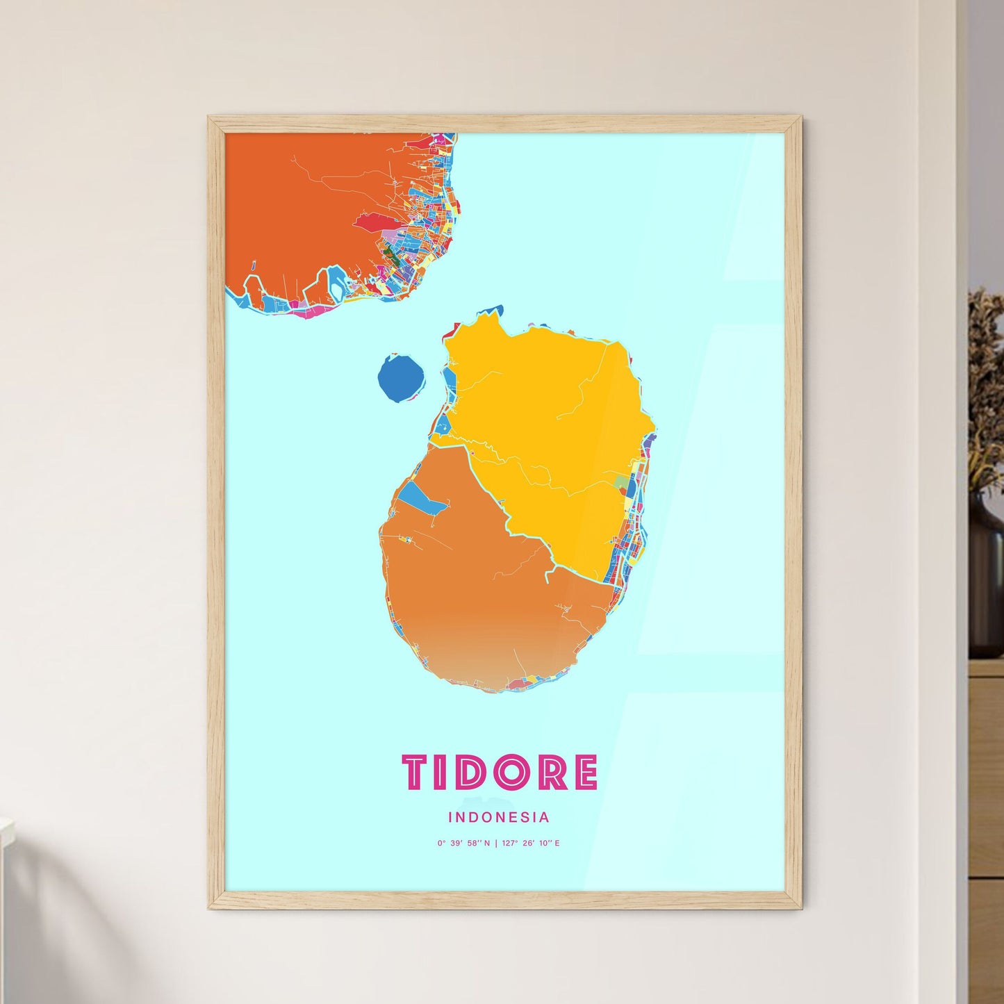 Colorful TIDORE INDONESIA Fine Art Map Crazy Colors