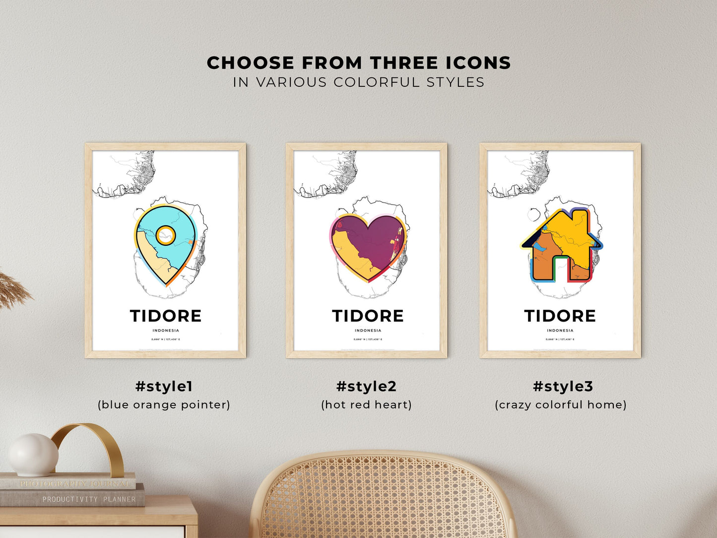 Tidore Indonesia maps with colorful icons