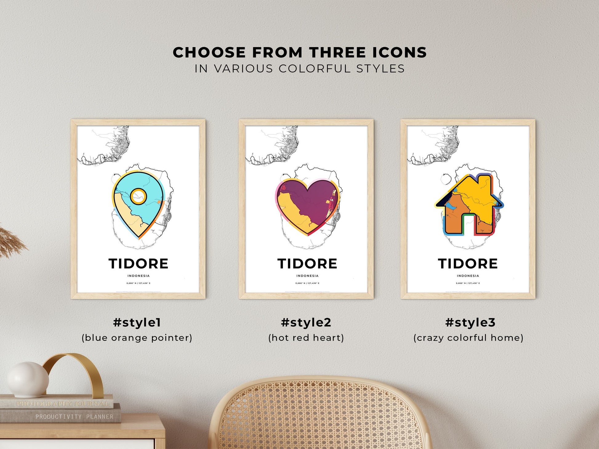 Tidore Indonesia maps with colorful icons