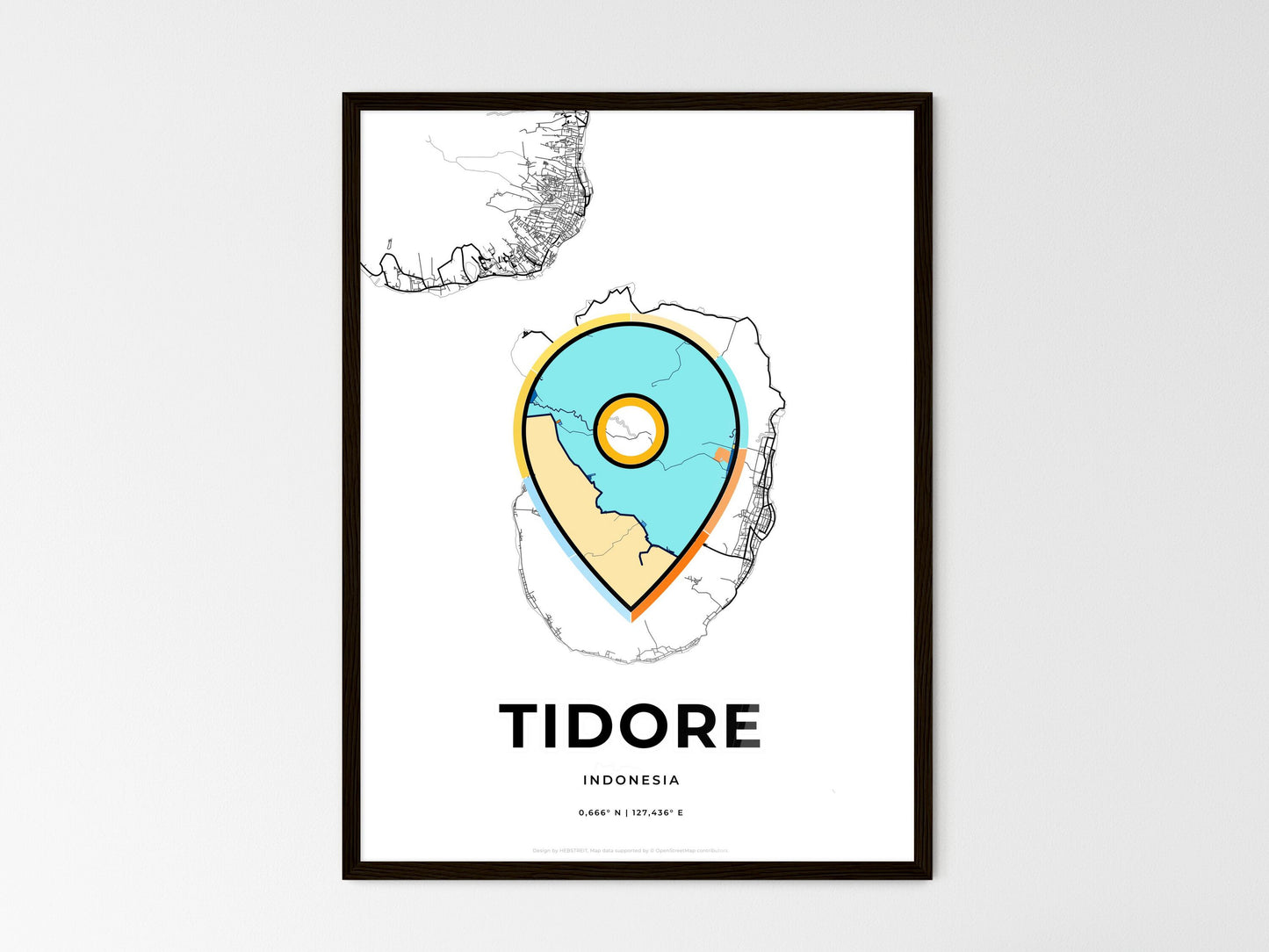Tidore Indonesia wedding art map with pointer icon