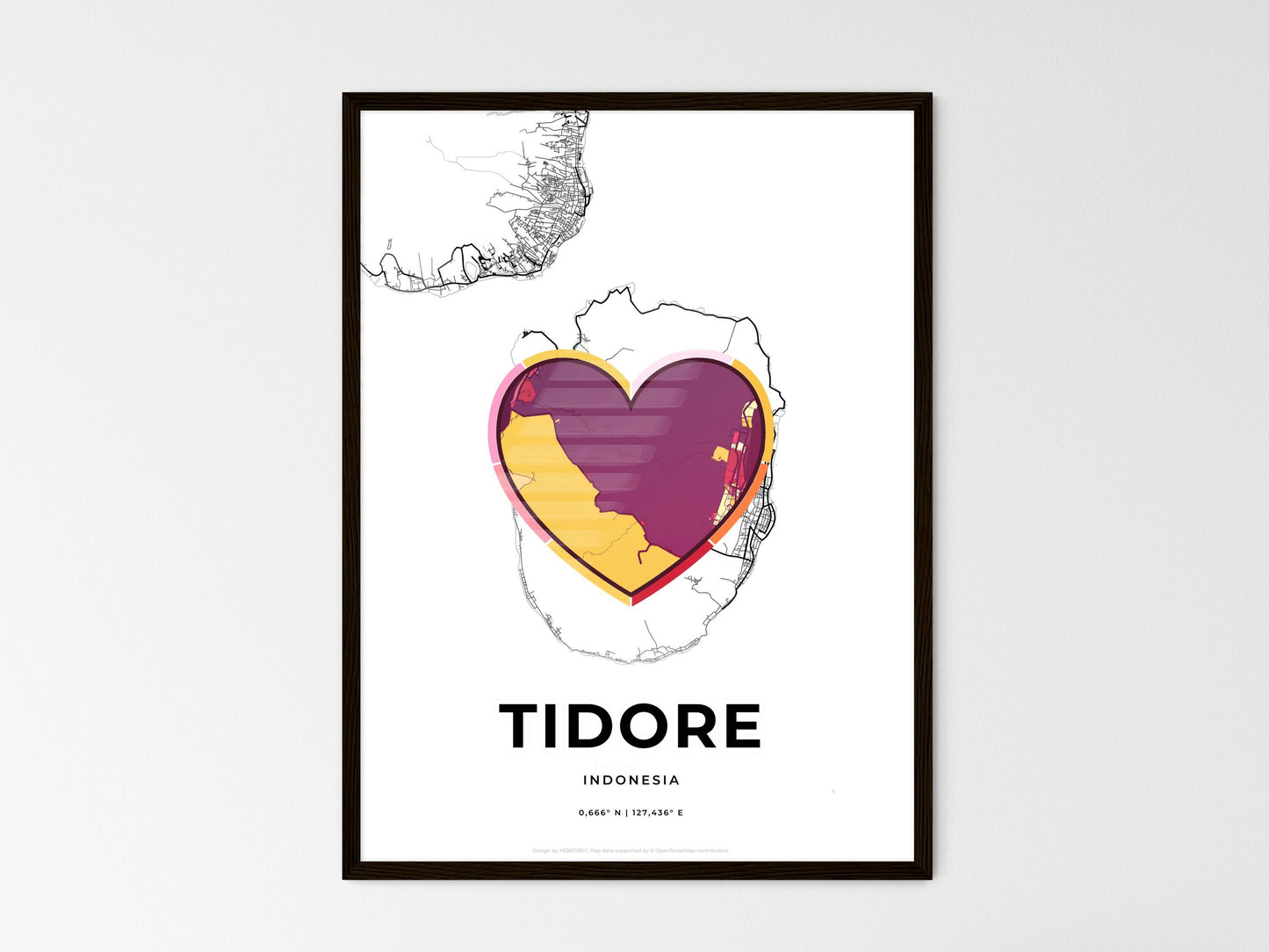 Tidore Indonesia wedding art map with heart icon