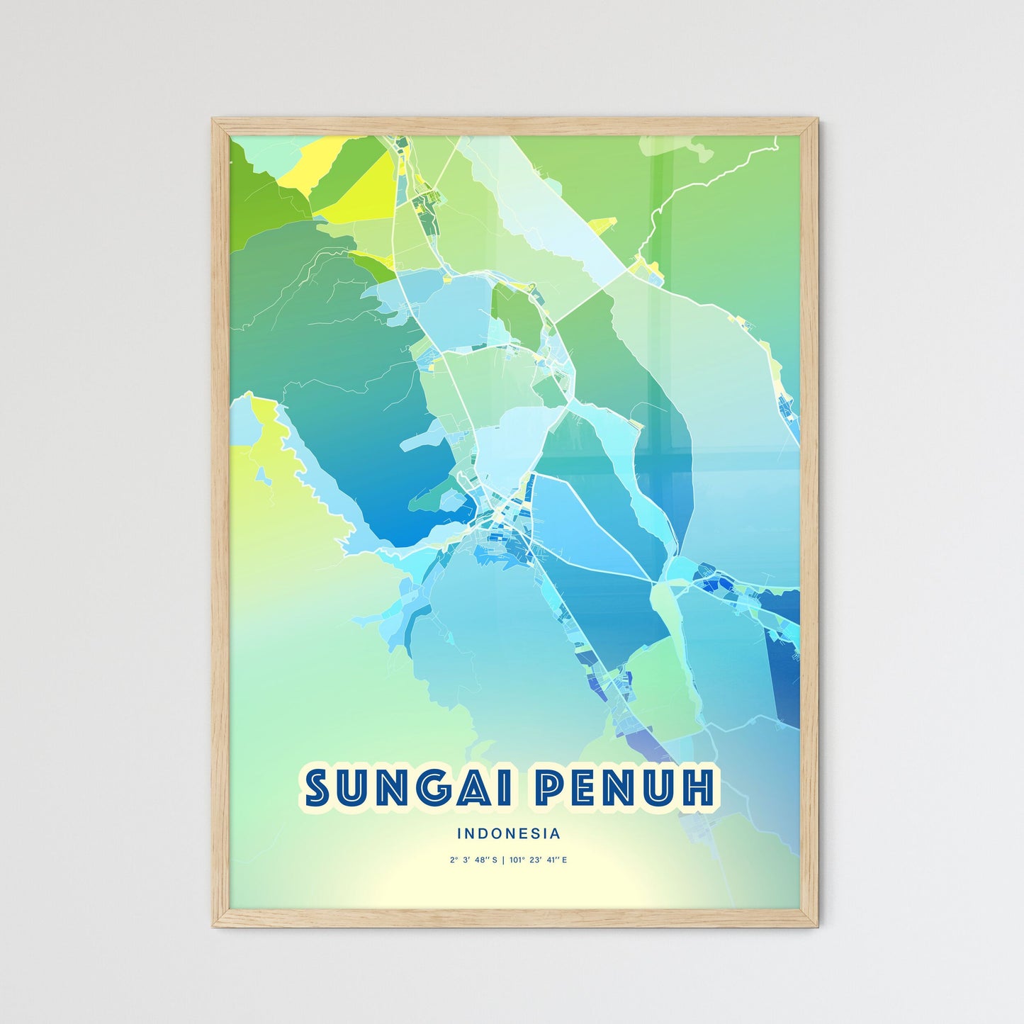 Colorful SUNGAI PENUH INDONESIA Fine Art Map Cool Blue