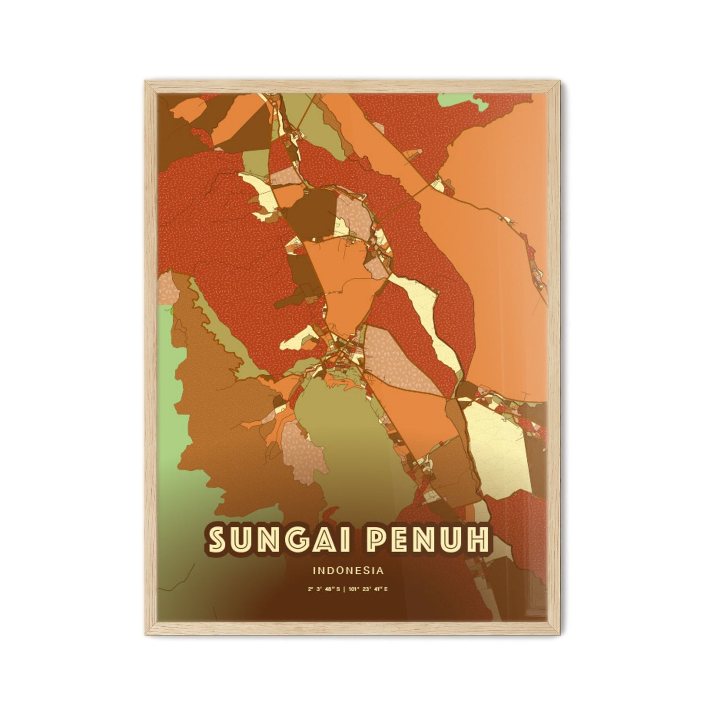 Colorful SUNGAI PENUH INDONESIA Fine Art Map Farmhouse