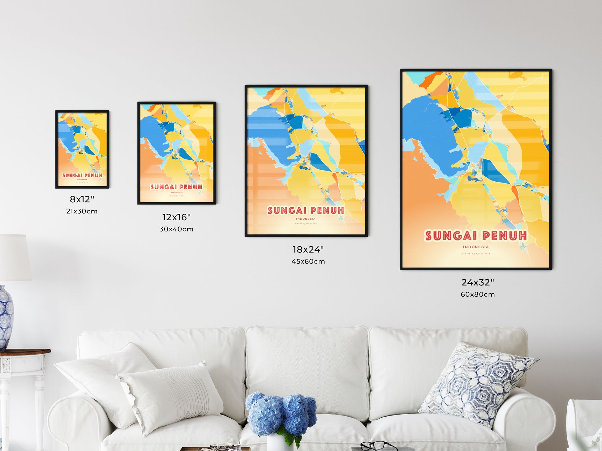 Colorful SUNGAI PENUH INDONESIA Fine Art Map Blue Orange