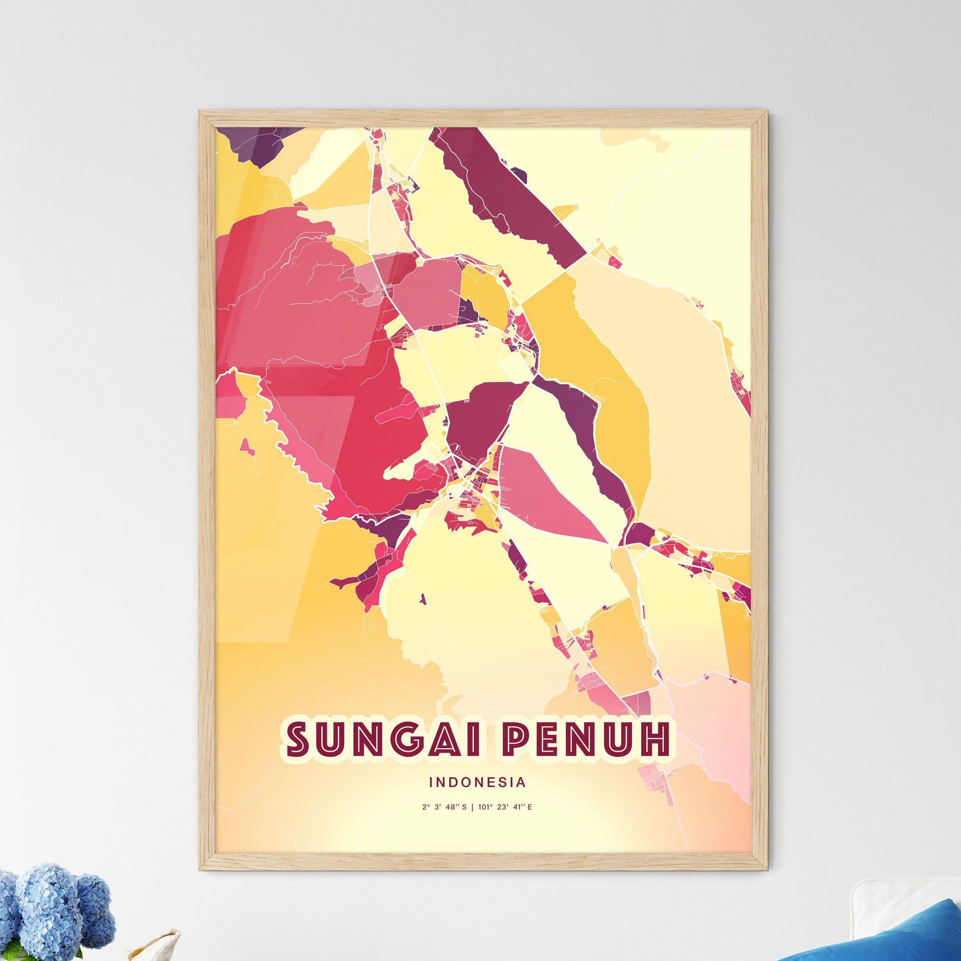 Colorful SUNGAI PENUH INDONESIA Fine Art Map Hot Red