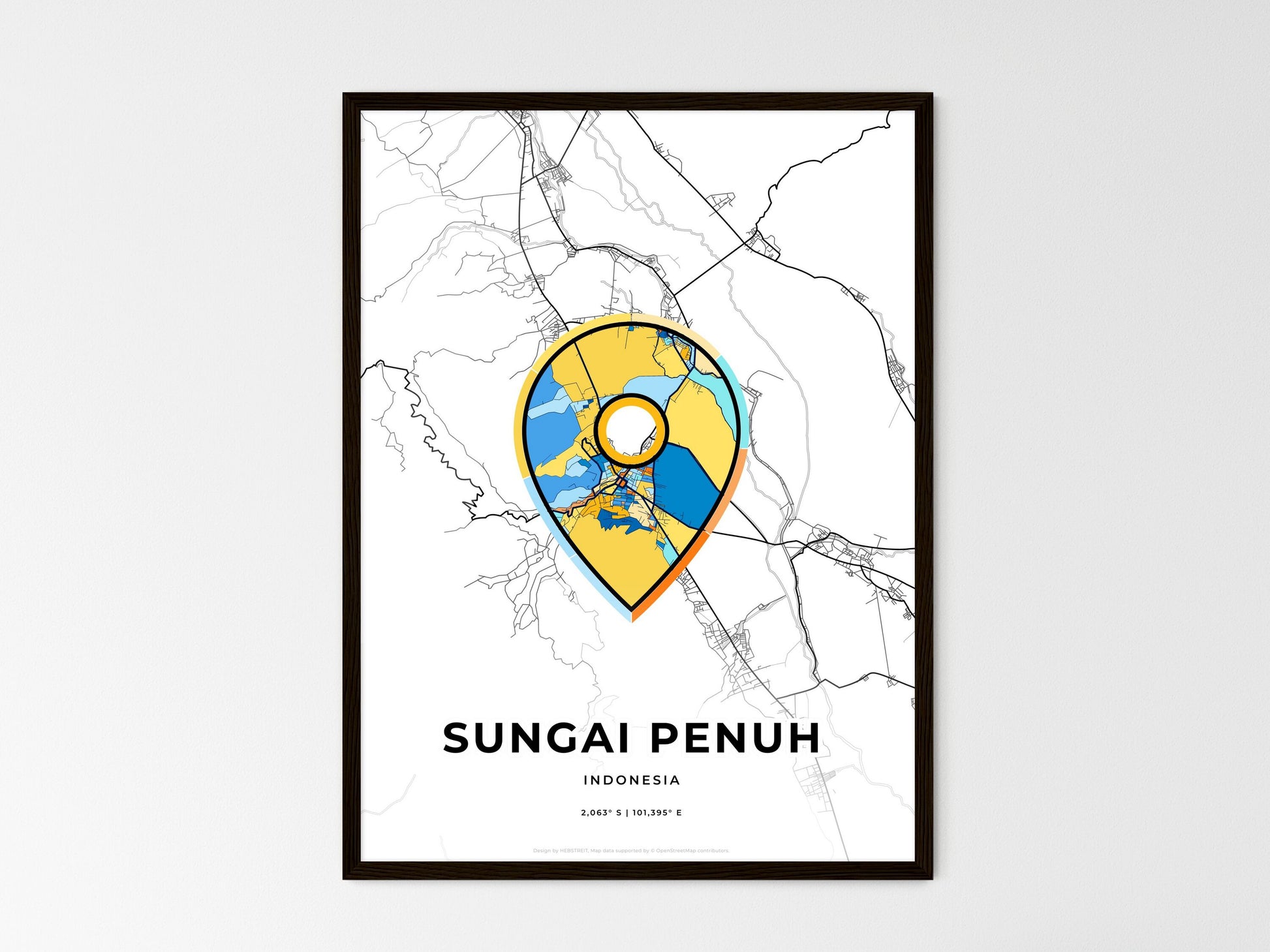 Sungai Penuh Indonesia wedding art map with pointer icon