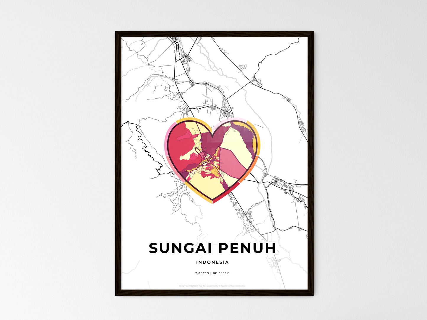 Sungai Penuh Indonesia wedding art map with heart icon