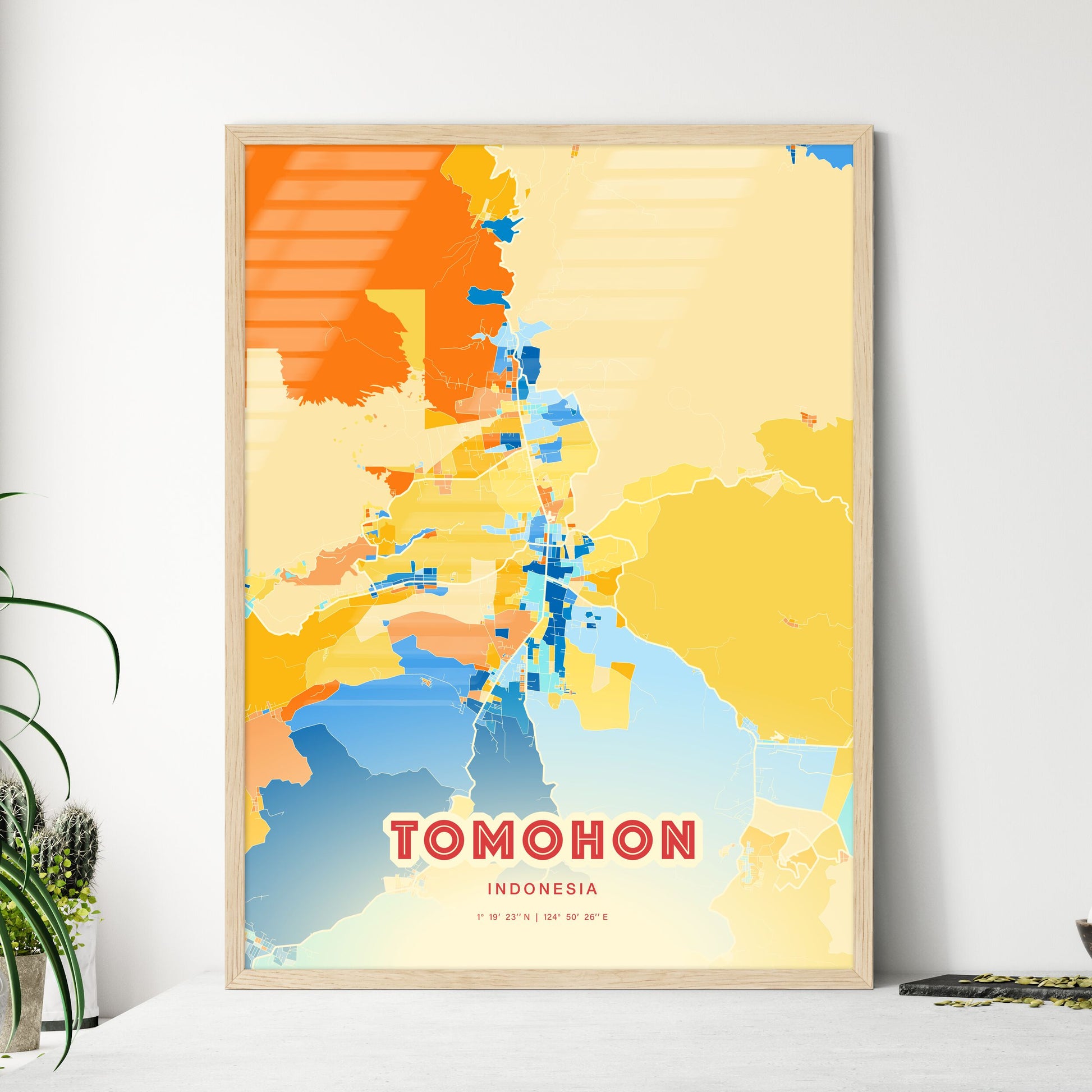 Colorful TOMOHON INDONESIA Fine Art Map Blue Orange