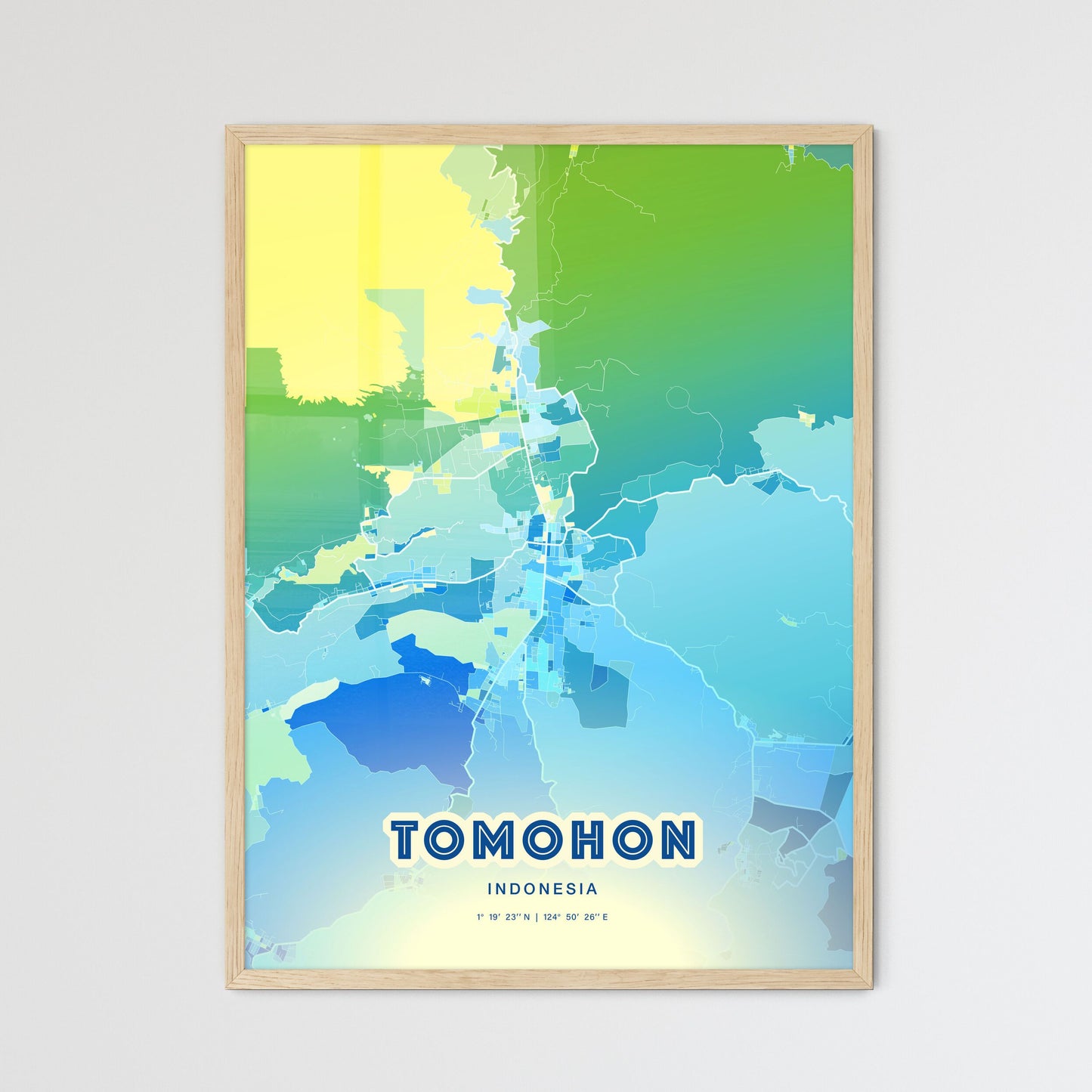 Colorful TOMOHON INDONESIA Fine Art Map Cool Blue