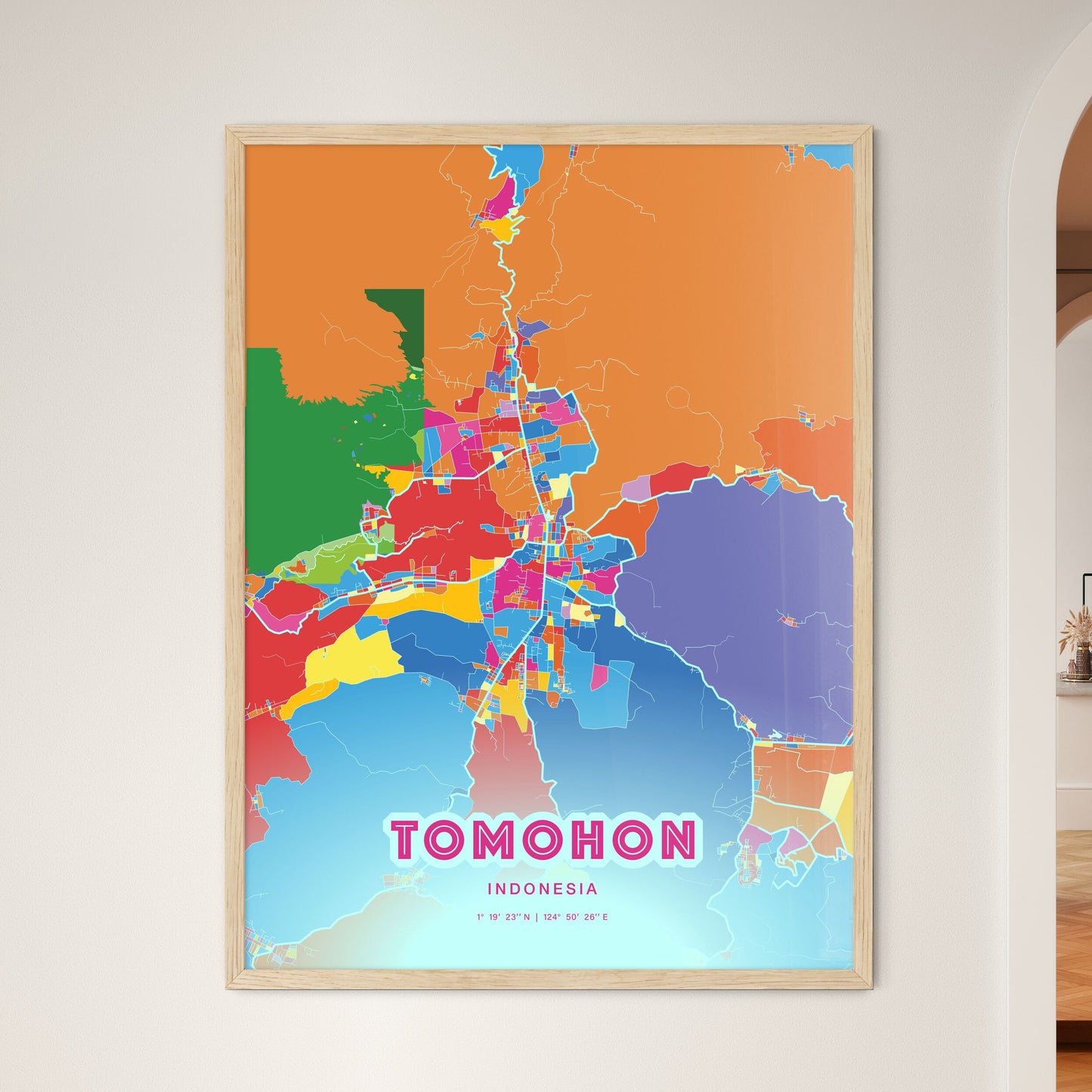 Colorful TOMOHON INDONESIA Fine Art Map Crazy Colors