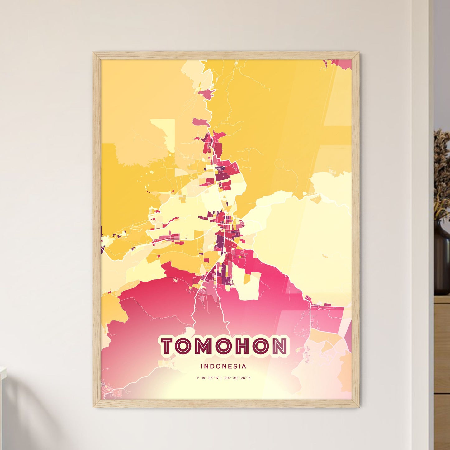 Colorful TOMOHON INDONESIA Fine Art Map Hot Red