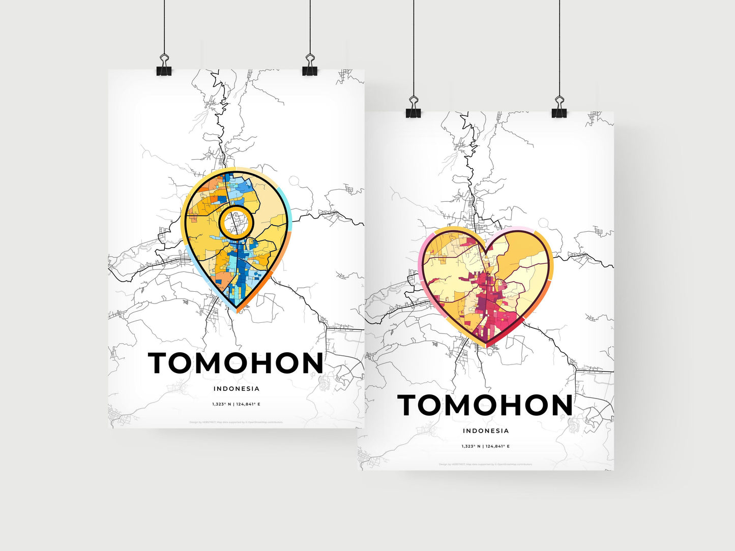 TOMOHON INDONESIA minimal art map with a colorful icon.