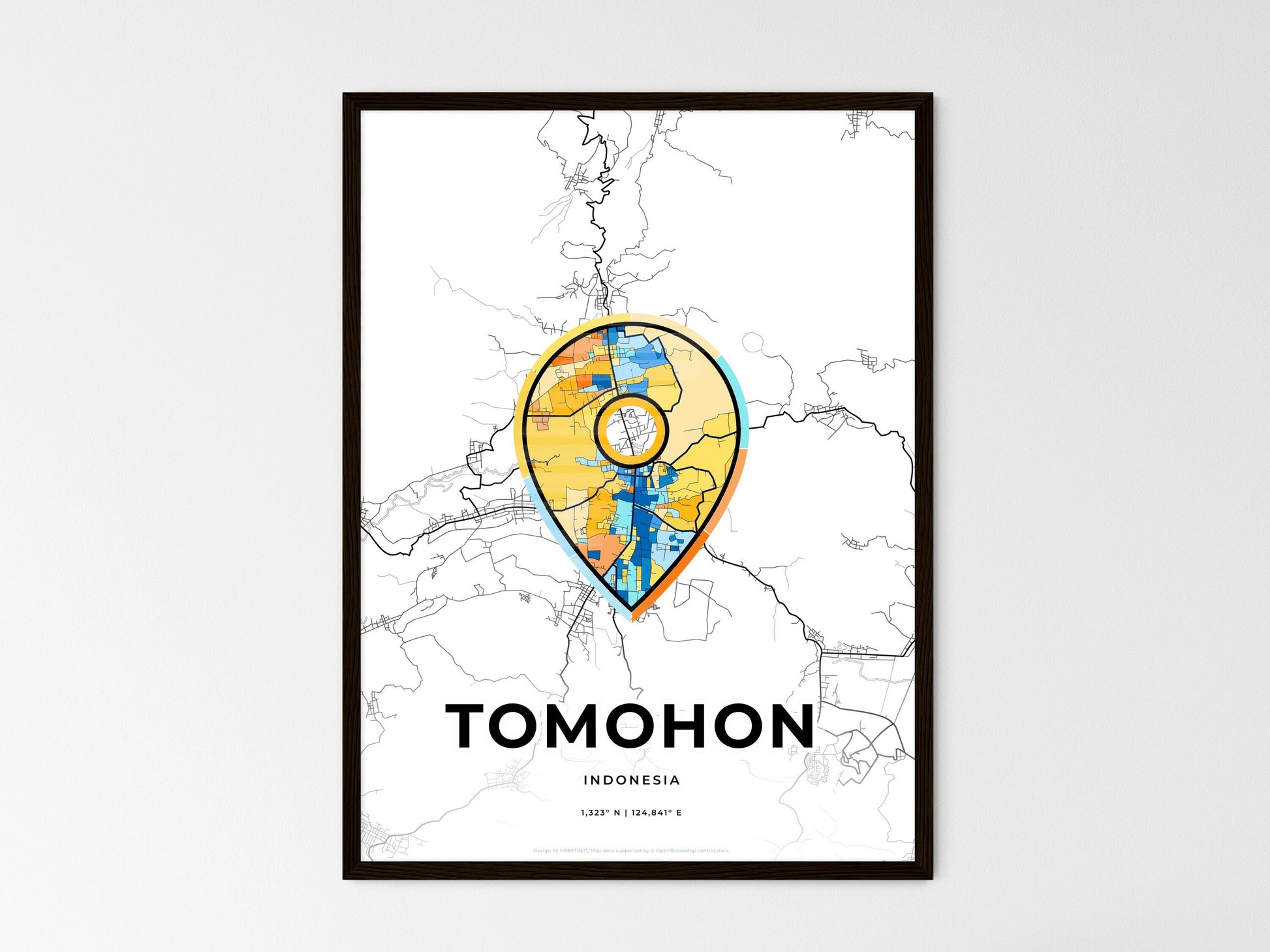 TOMOHON INDONESIA minimal art map with a colorful icon. Style 1